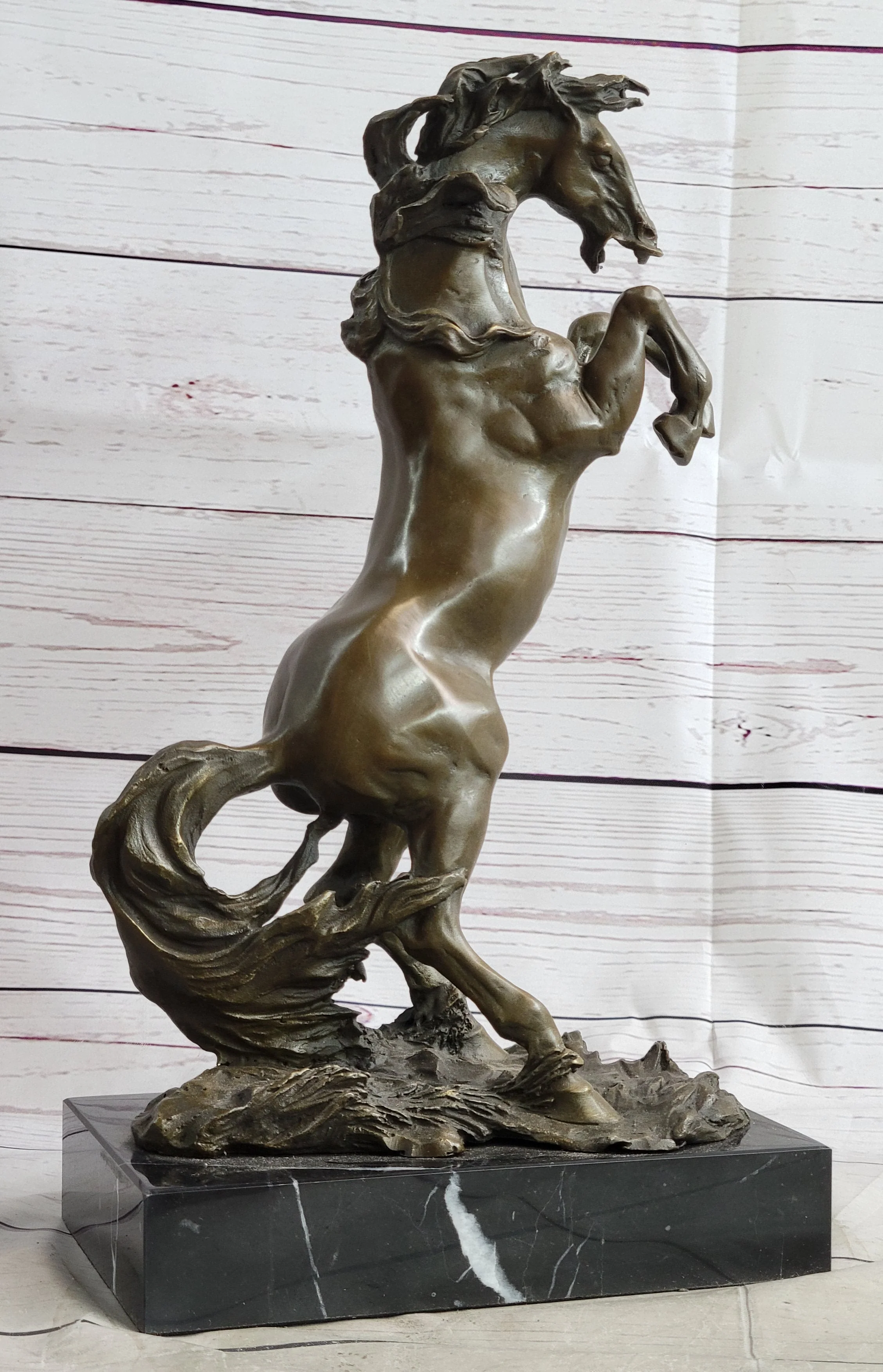 Rearing Horse Bronze Metal Statue Sculpture Figure on Marble Base - Image 6