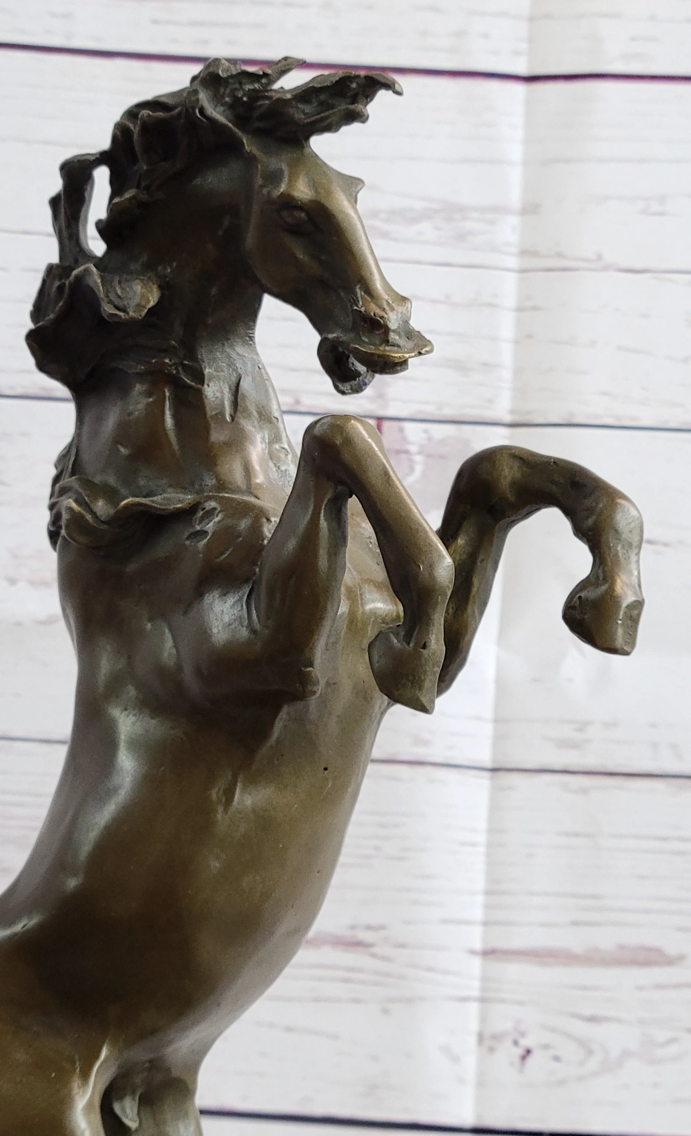 Rearing Horse Bronze Metal Statue Sculpture Figure on Marble Base - Image 8