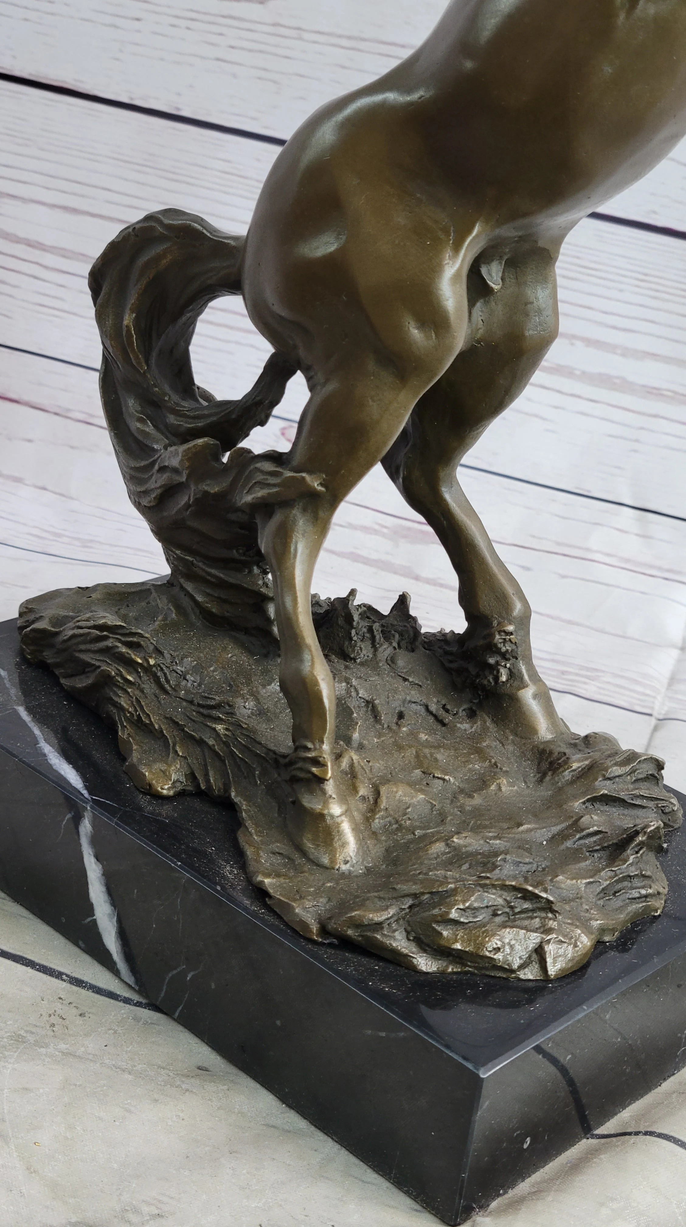 Rearing Horse Bronze Metal Statue Sculpture Figure on Marble Base - Image 9