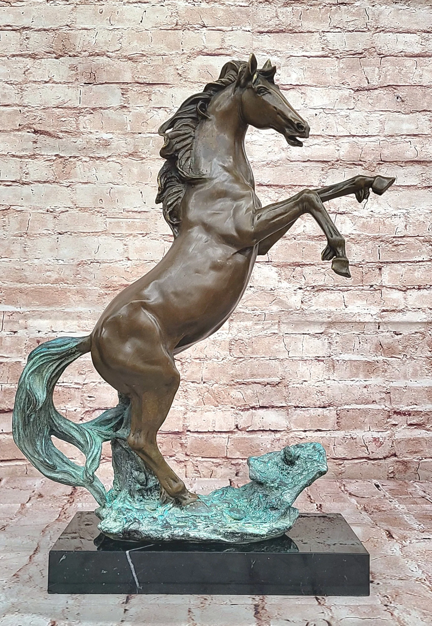 Rearing Horse on Hind Legs Bronze Statue Sculpture w/ Blue Green Patina Original Art - Image 3