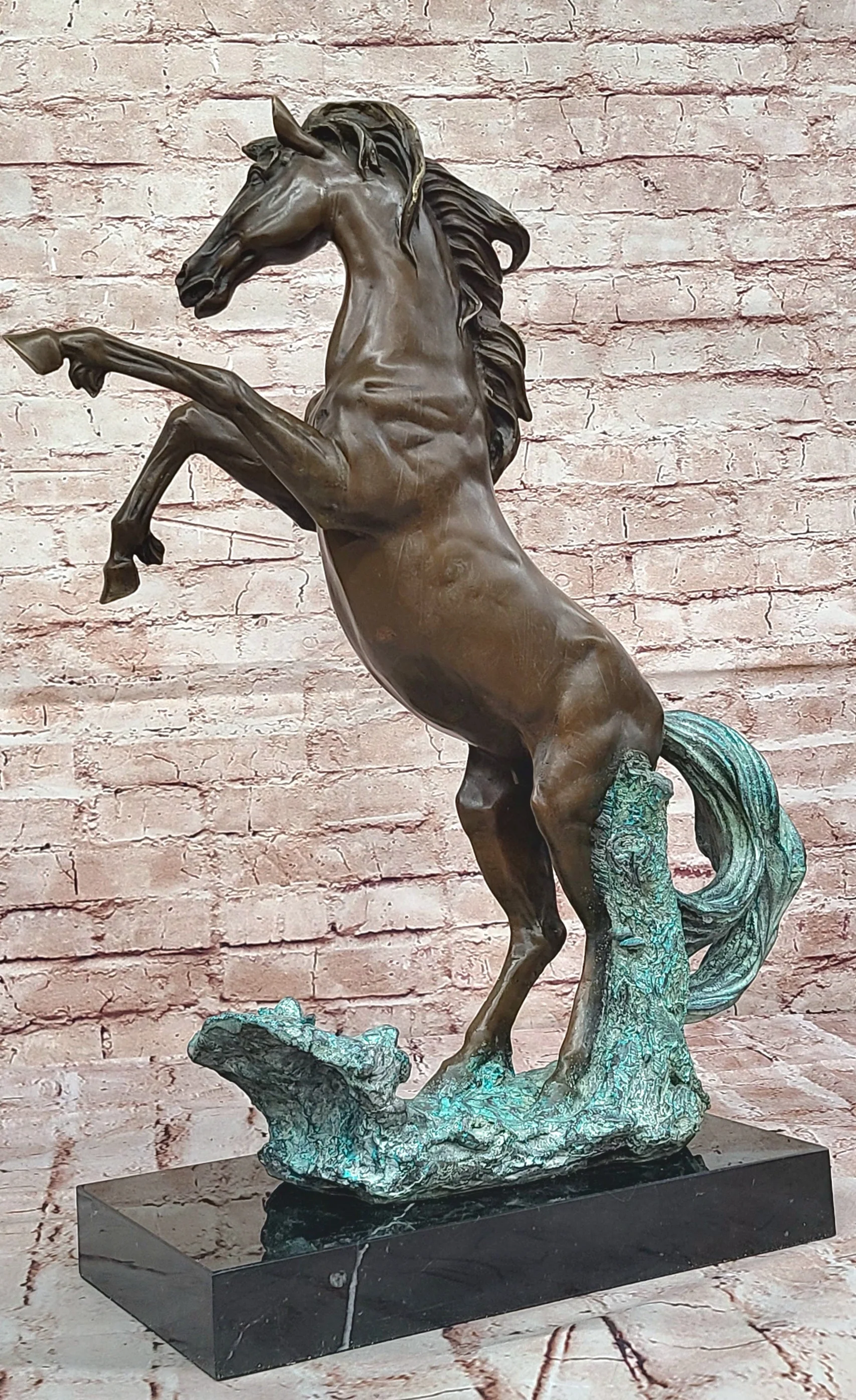 Rearing Horse on Hind Legs Bronze Statue Sculpture w/ Blue Green Patina Original Art - Image 4