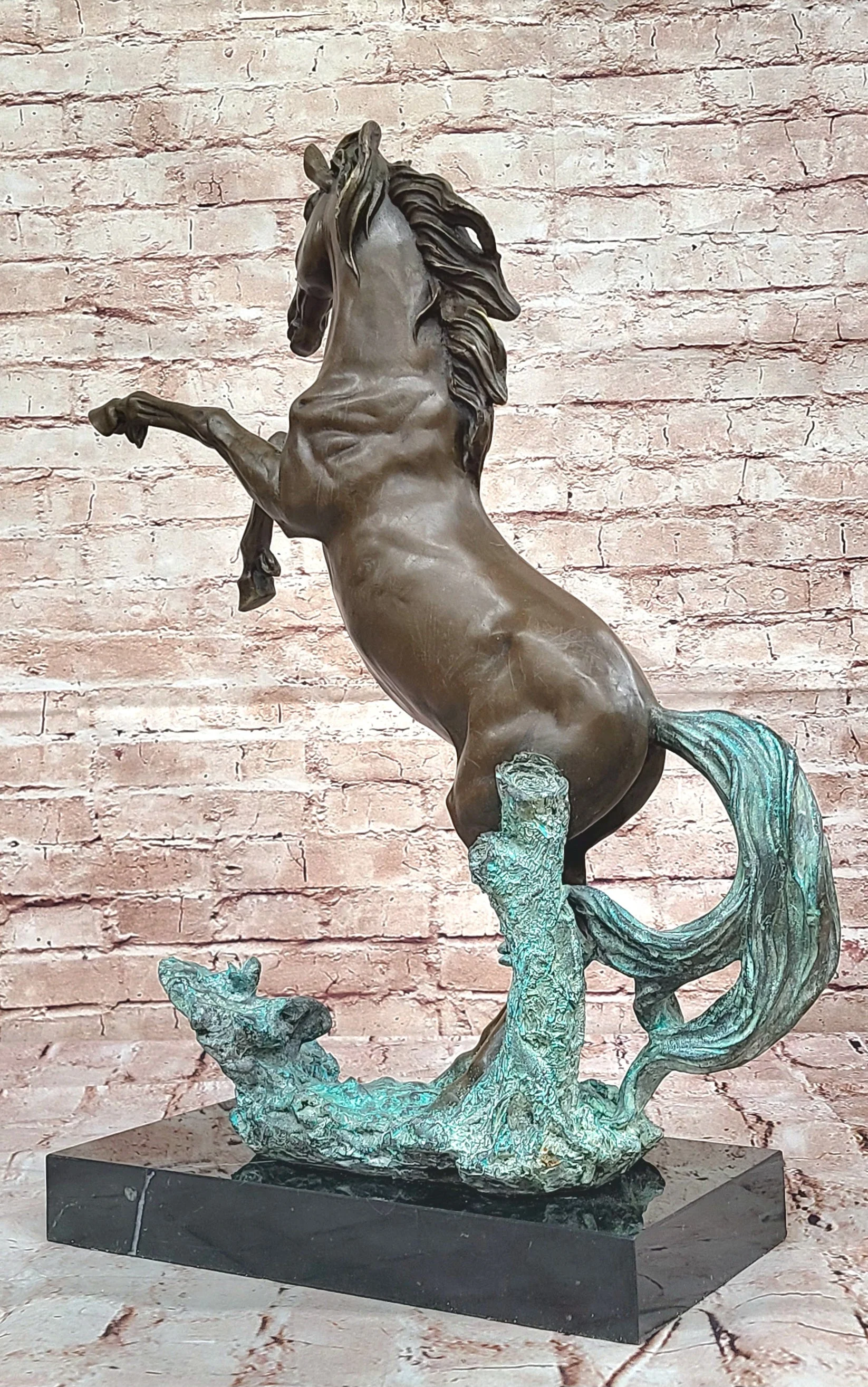 Rearing Horse on Hind Legs Bronze Statue Sculpture w/ Blue Green Patina Original Art - Image 5