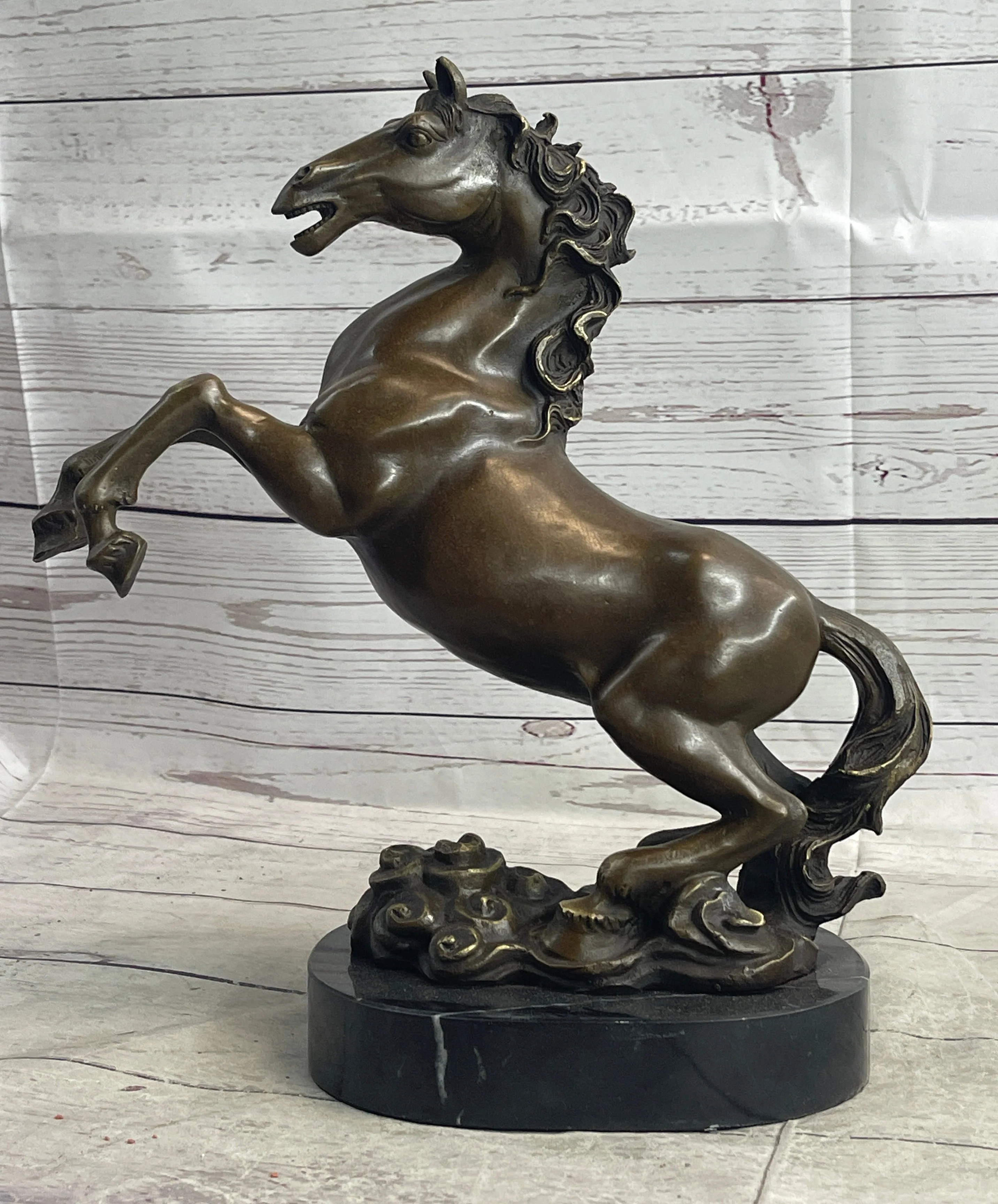 Rearing Horse Trainer Equestrian Artwork Art Bronze on Marble Statue Sculpture - Image 4