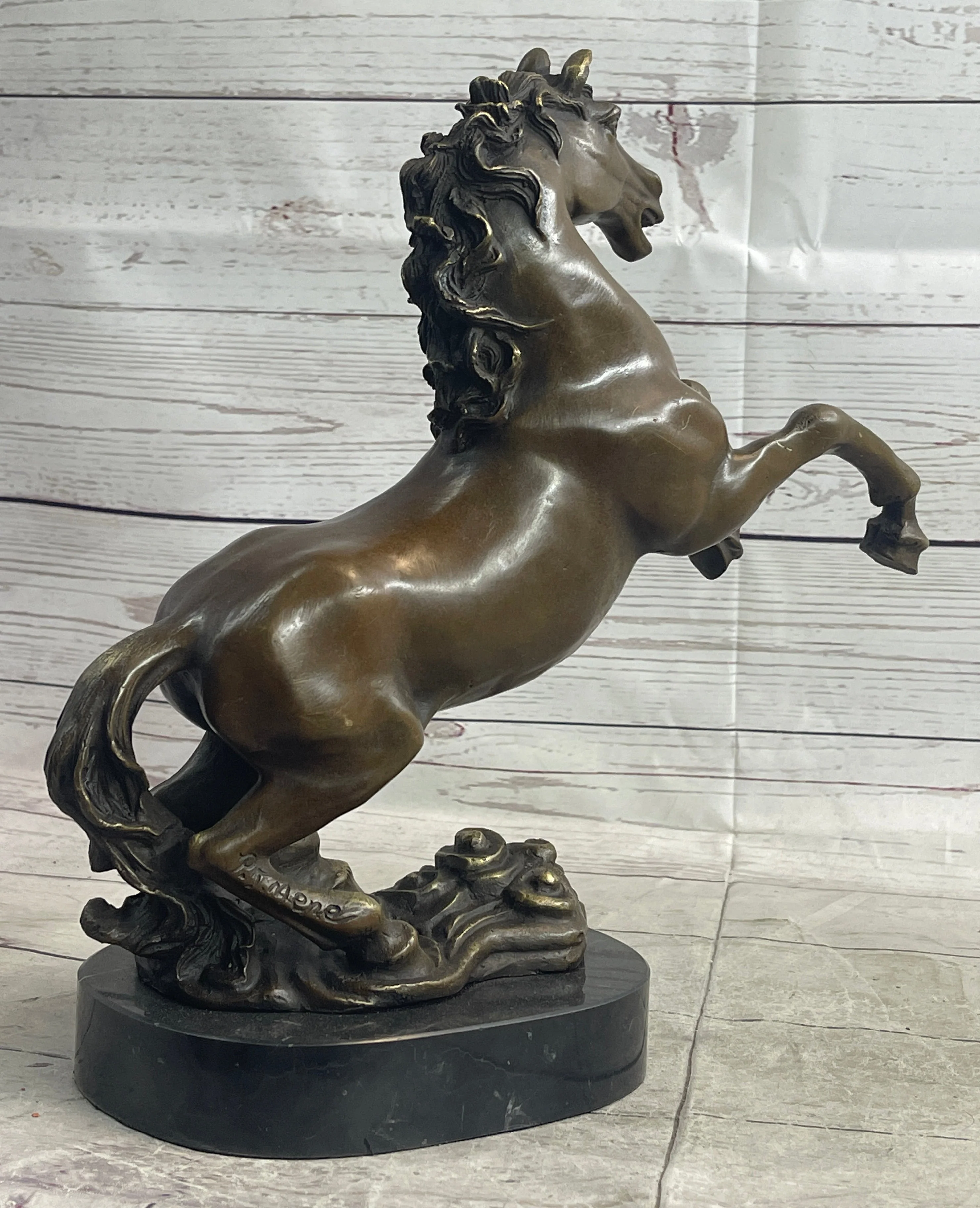 Rearing Horse Trainer Equestrian Artwork Art Bronze on Marble Statue Sculpture - Image 6