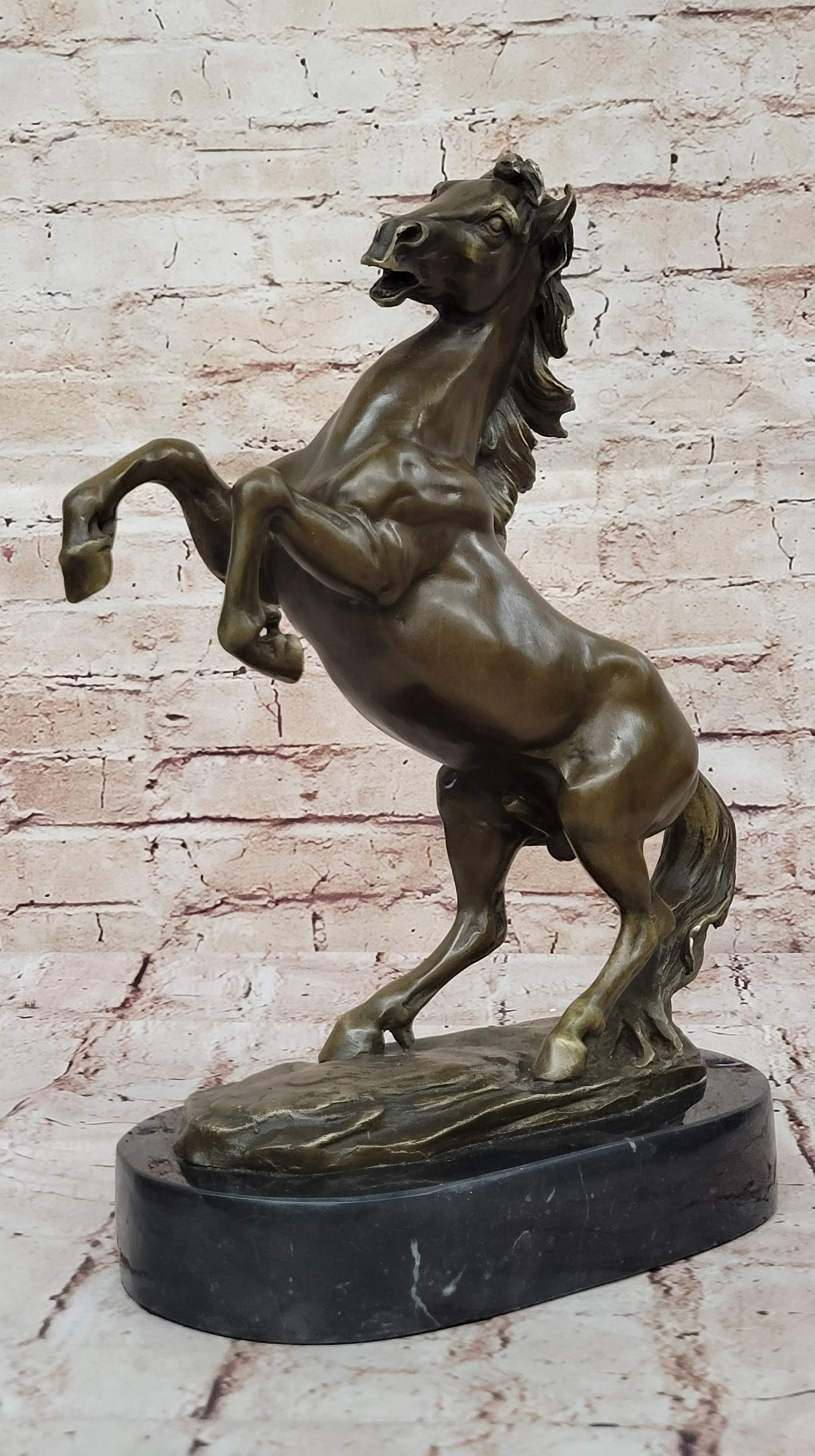 Rearing Stallion Horse Bronze Sculpture Statue Figure on Marble Base by Lecourtier - Image 4