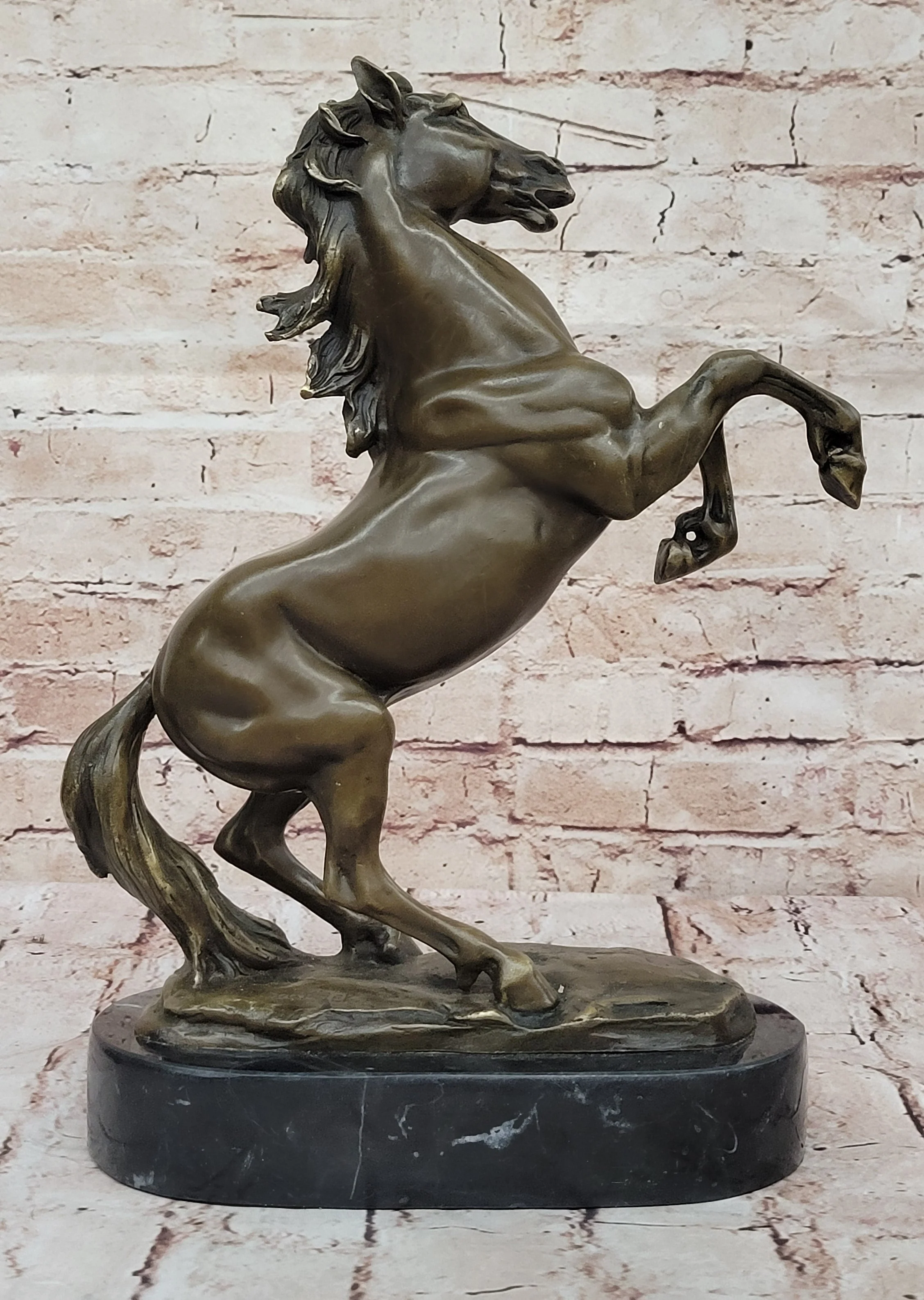 Rearing Stallion Horse Bronze Sculpture Statue Figure on Marble Base by Lecourtier - Image 6