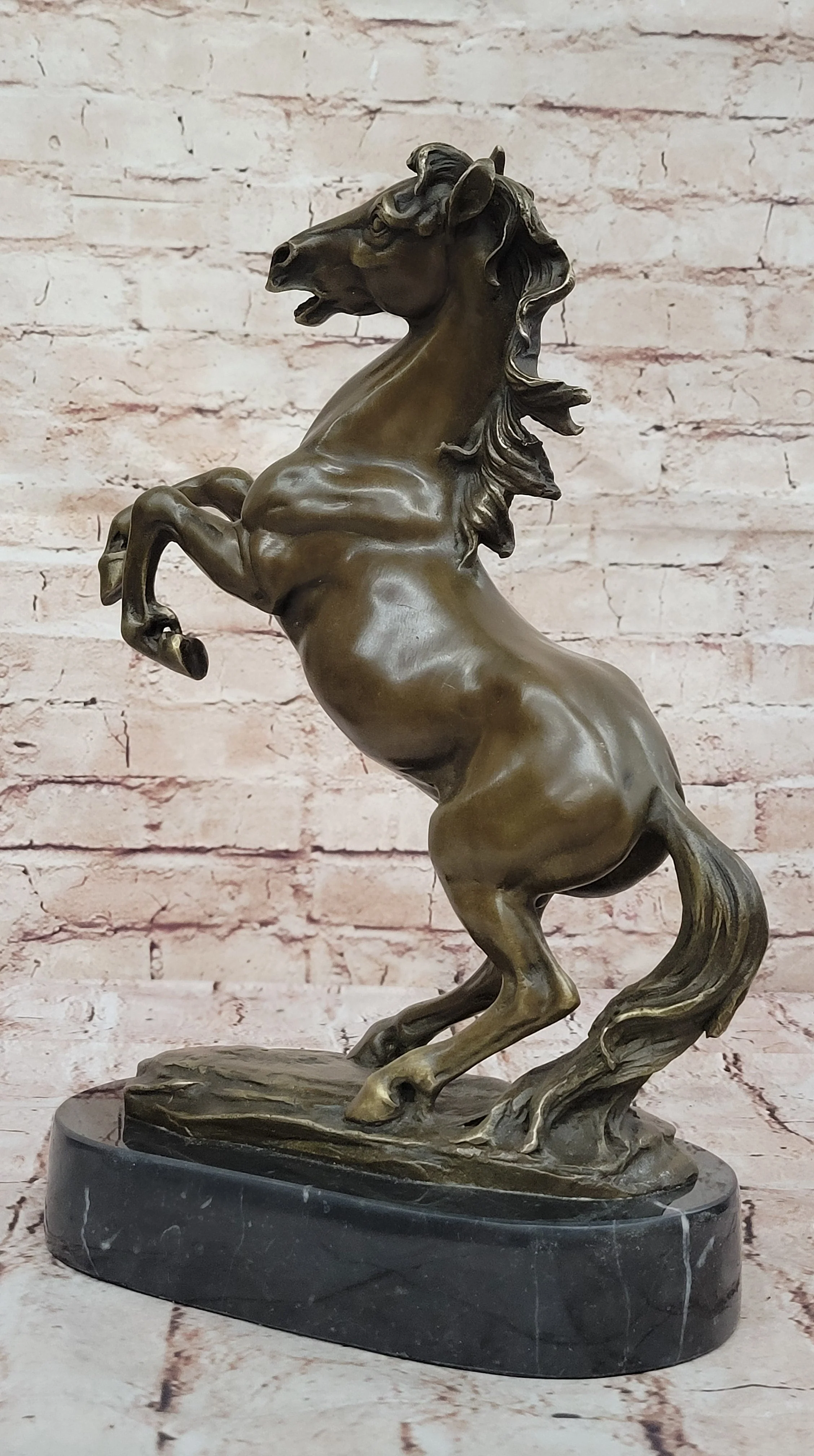 Rearing Stallion Horse Bronze Sculpture Statue Figure on Marble Base by Lecourtier - Image 8