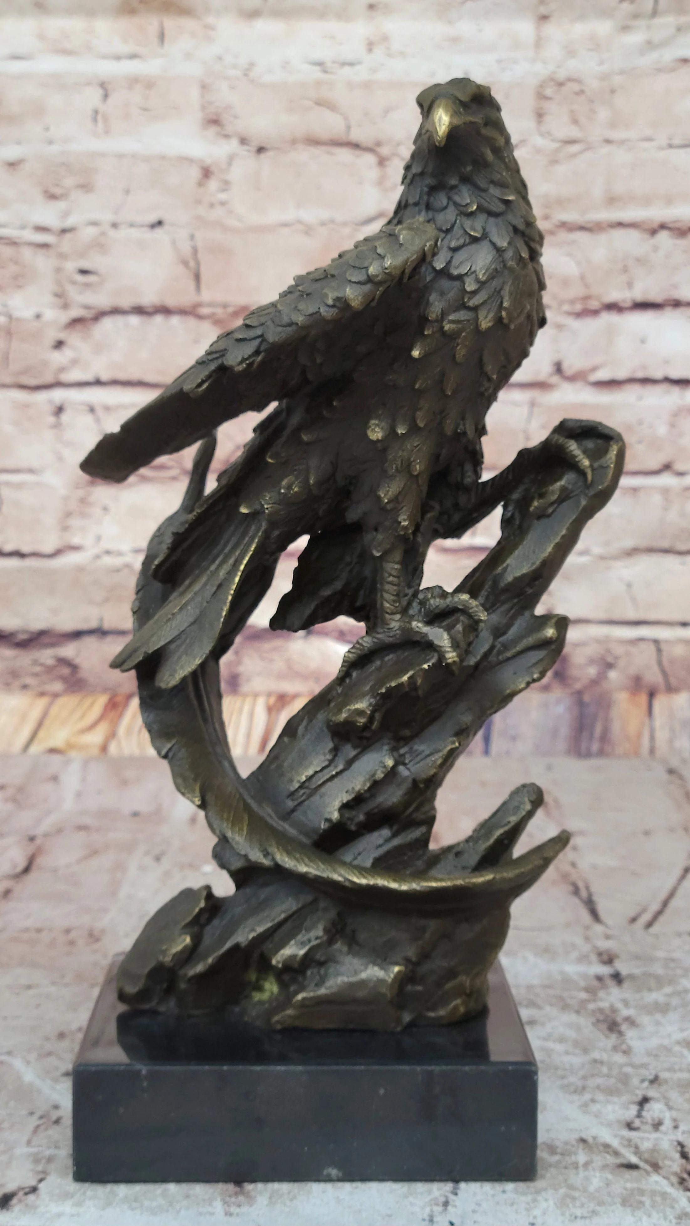 Regal Bronze Eagle Sculpture; Majestic Bird of Prey on Marble Base - Image 3