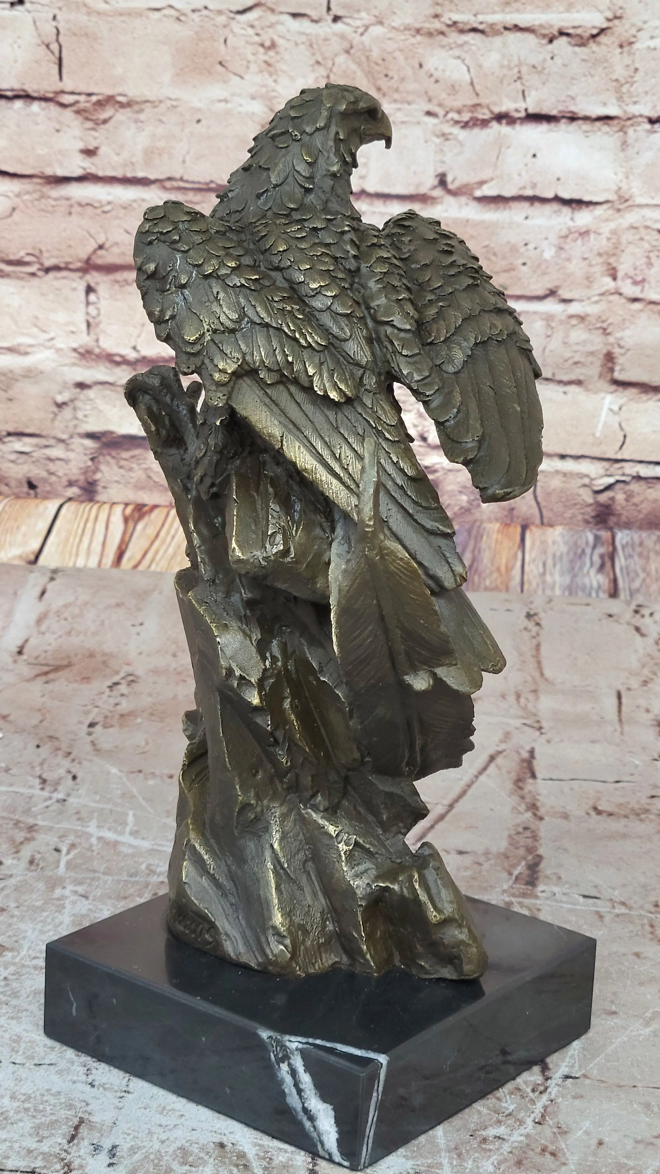 Regal Bronze Eagle Sculpture; Majestic Bird of Prey on Marble Base - Image 5