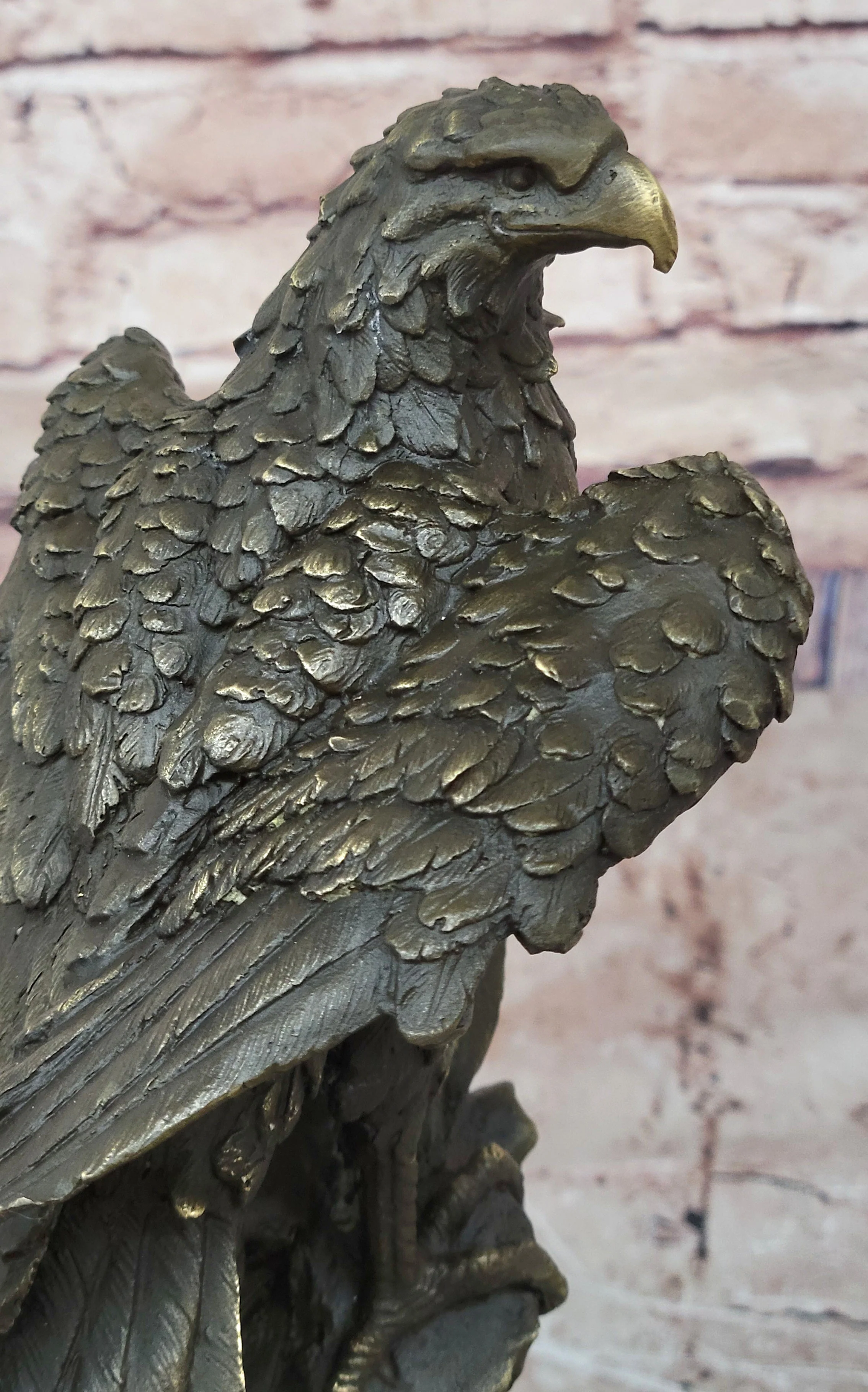 Regal Bronze Eagle Sculpture; Majestic Bird of Prey on Marble Base - Image 7