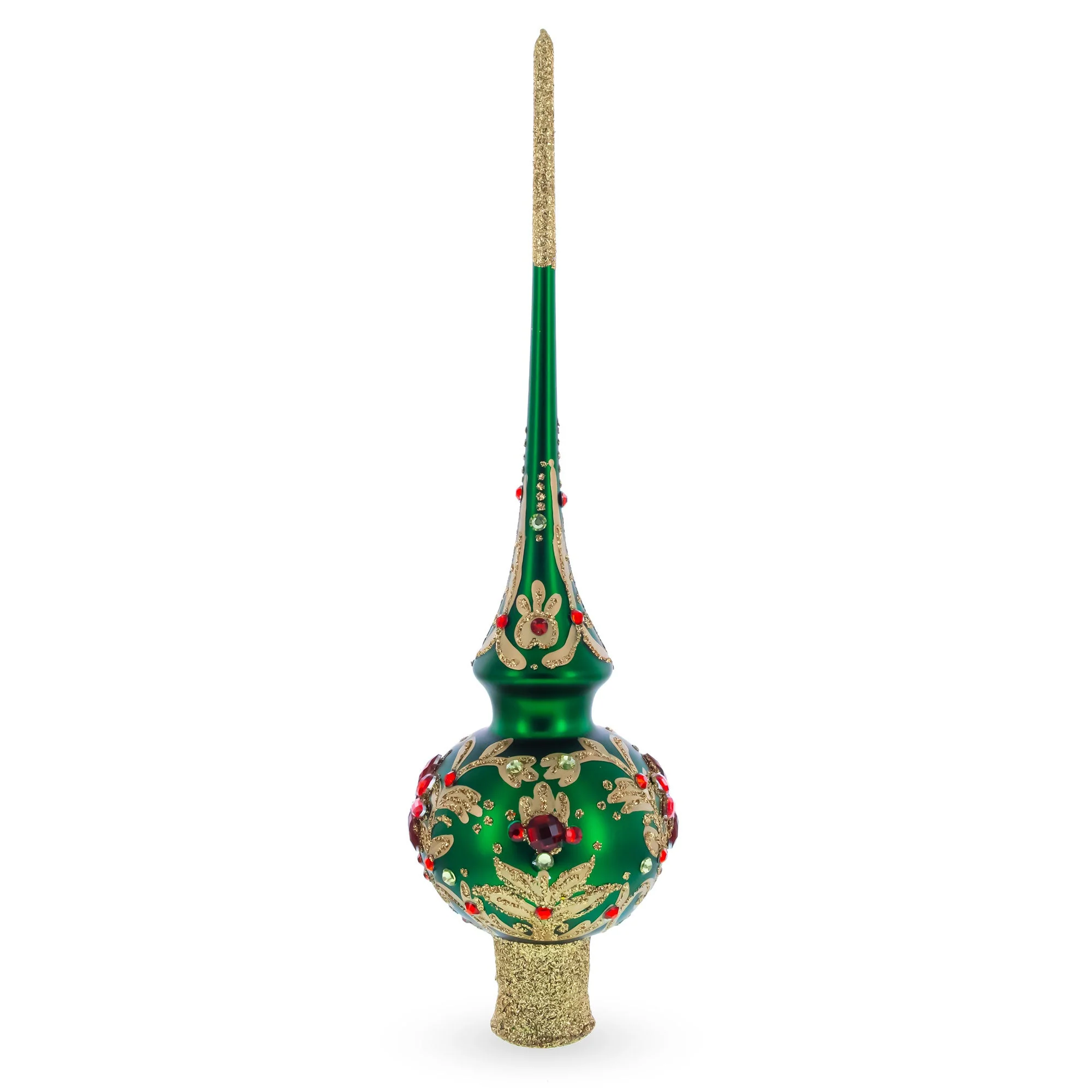 Regal Emerald & Red Glass Christmas Tree Topper 11 Inches - Image 2