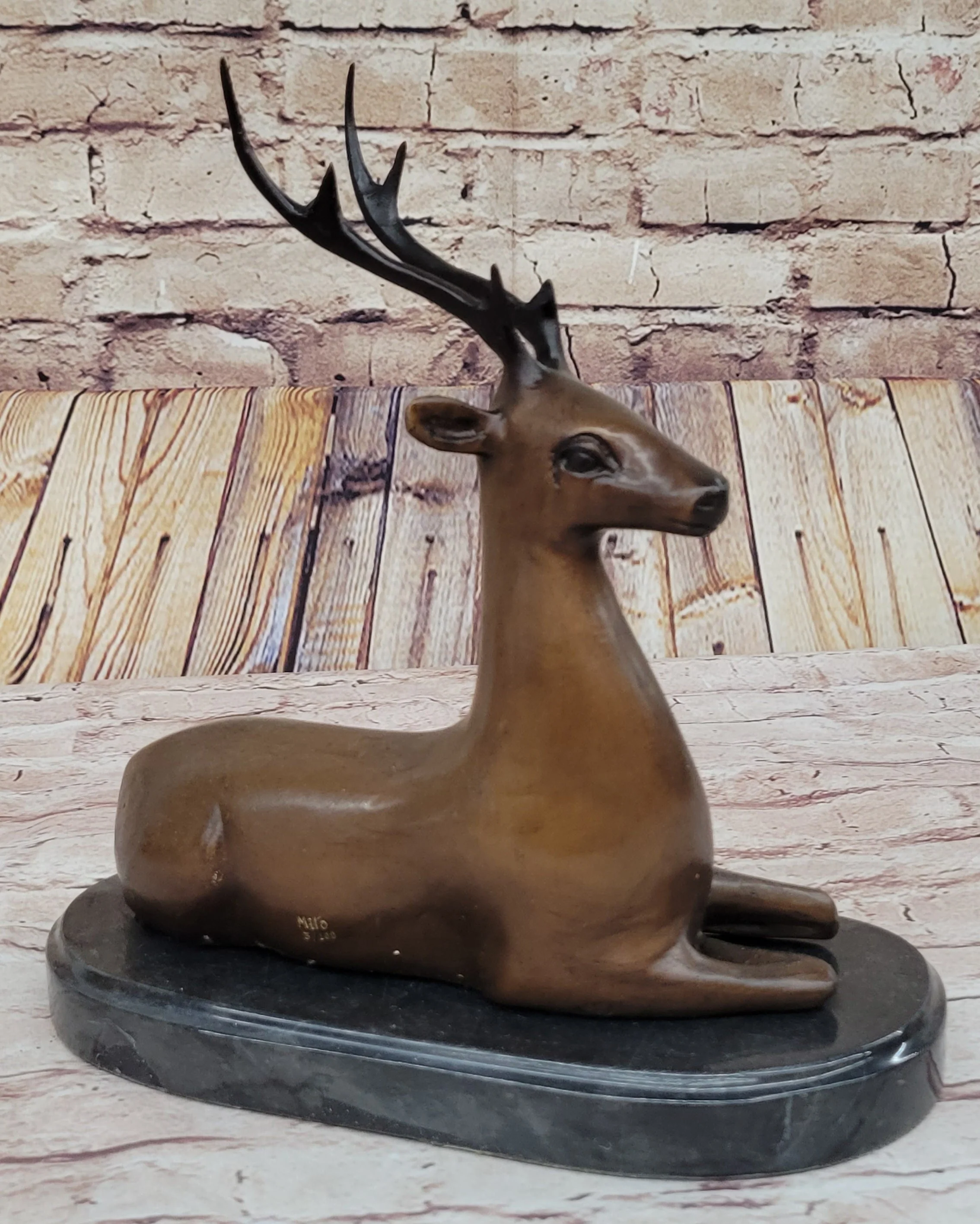 Reindeer Caribou Deer Elk Bronze Statue Sculpture Figurine Signed Original 9.5" x 8.5" - Image 4