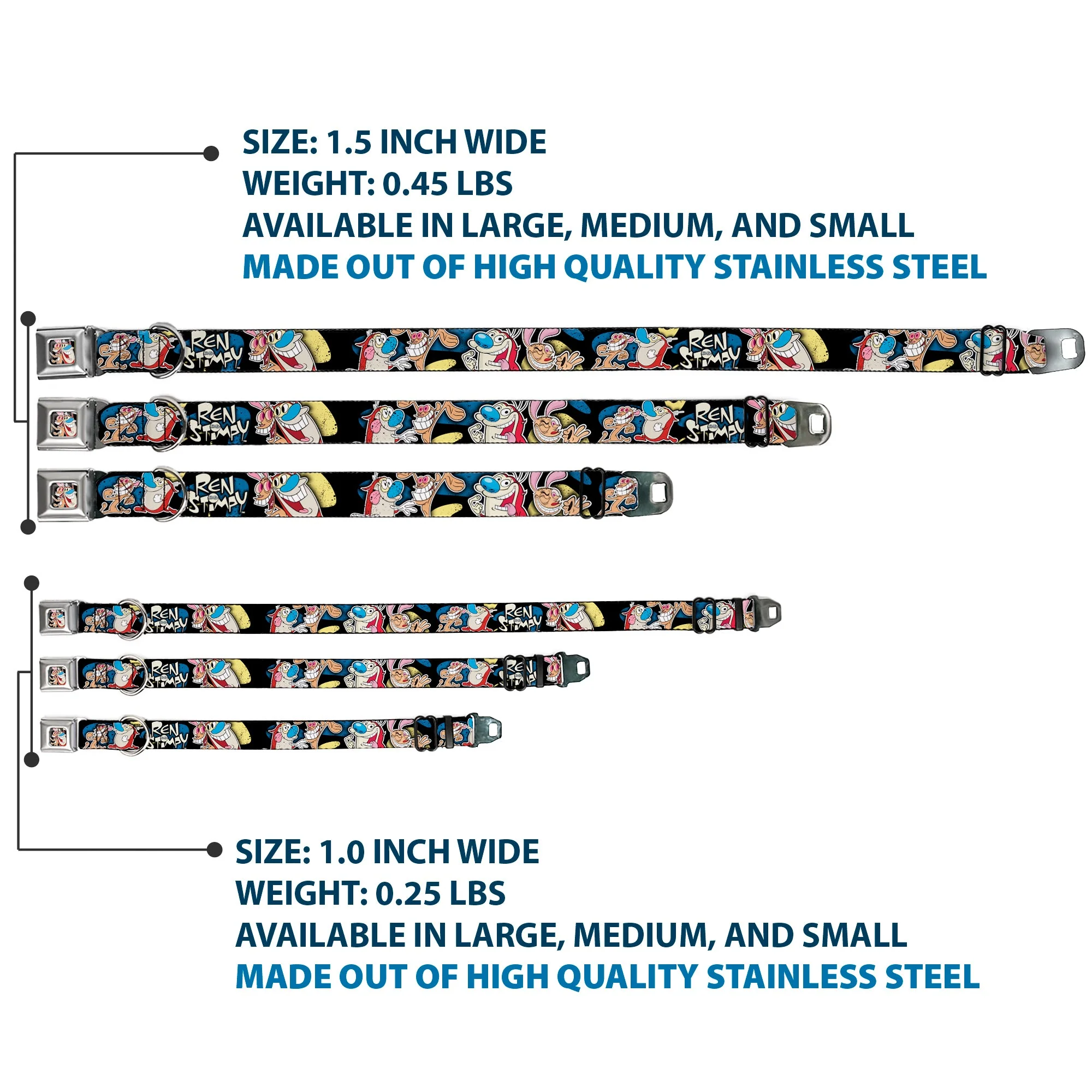 Ren & Stimpy Pose Black Seatbelt Buckle Collar - REN & STIMPY Poses Black/Blue/Yellow - Image 3