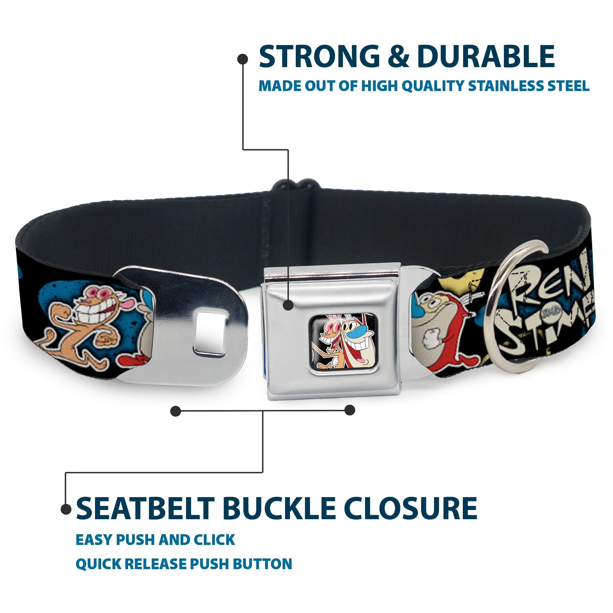 Ren & Stimpy Pose Black Seatbelt Buckle Collar - REN & STIMPY Poses Black/Blue/Yellow - Image 4