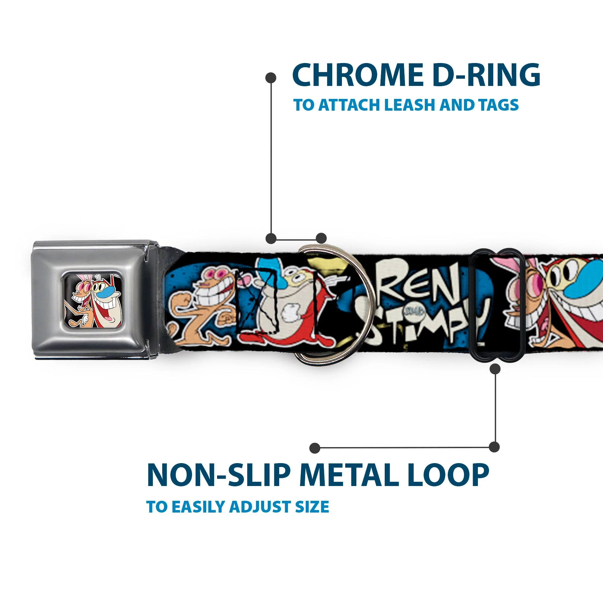 Ren & Stimpy Pose Black Seatbelt Buckle Collar - REN & STIMPY Poses Black/Blue/Yellow - Image 5