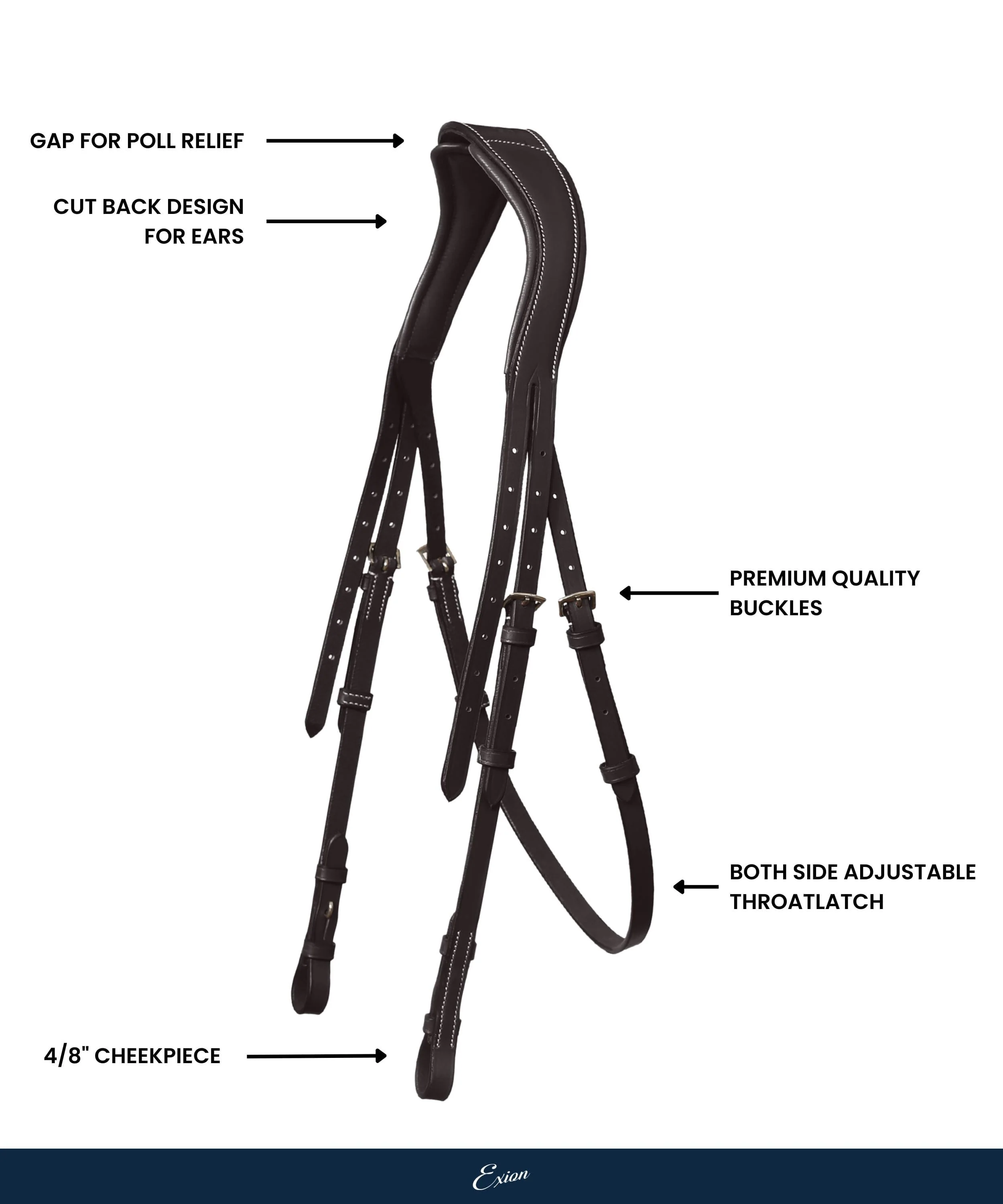 Replacement Crownpiece of ExionPro Anti-Pressure Jumping Raised Padded Fancy Wave Stitched Bridle - Image 4