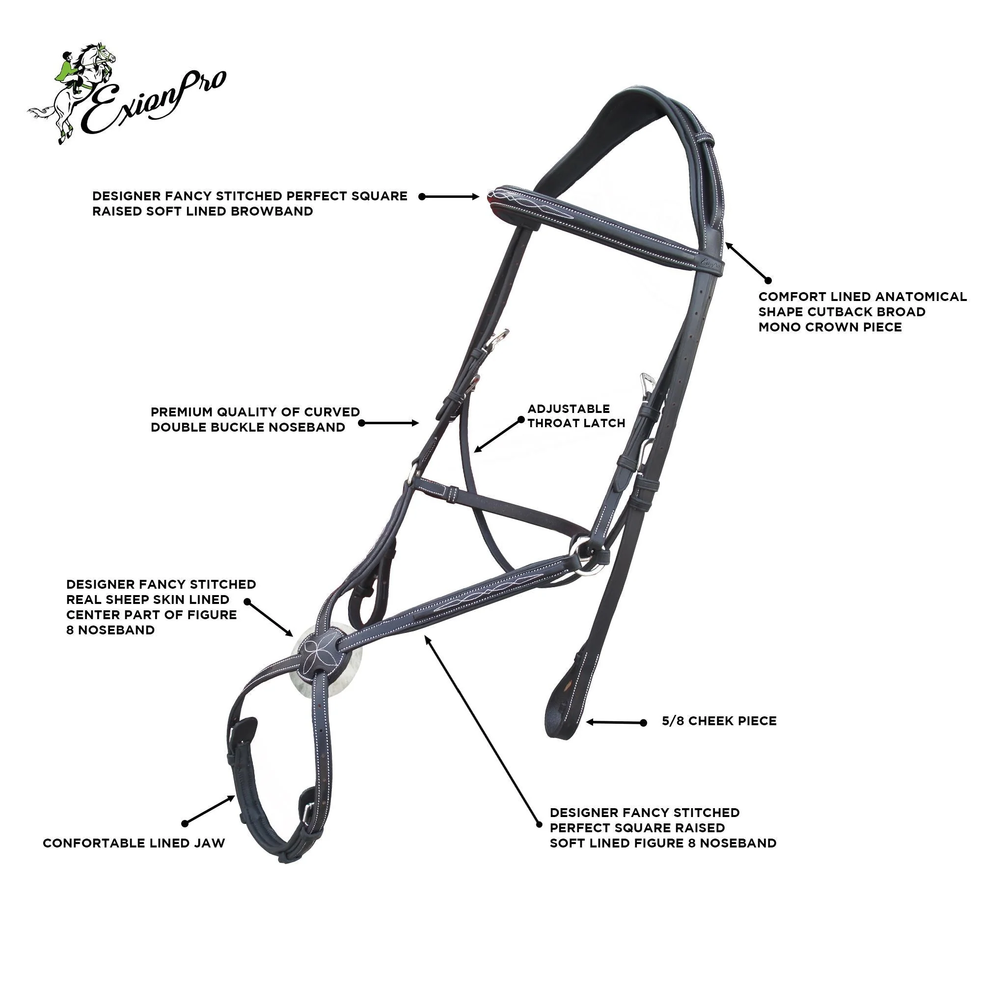 Replacement Crownpiece of ExionPro Monocrown Crown Piece Adjustable Designer Figure 8 Bridle - Image 4