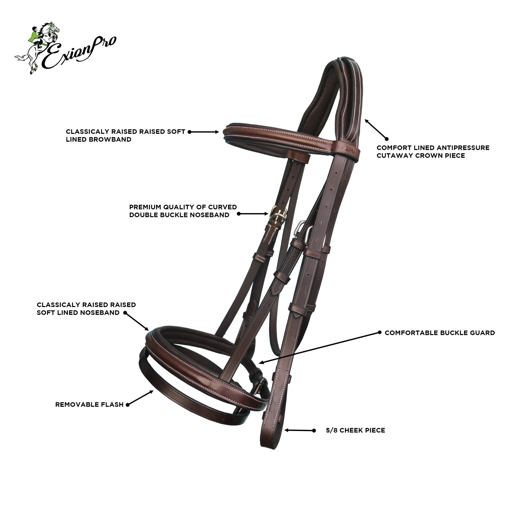Replacement Crownpiece of ExionPro Pressure Relief Crown Raised Padded Jumping Bridle - Image 5