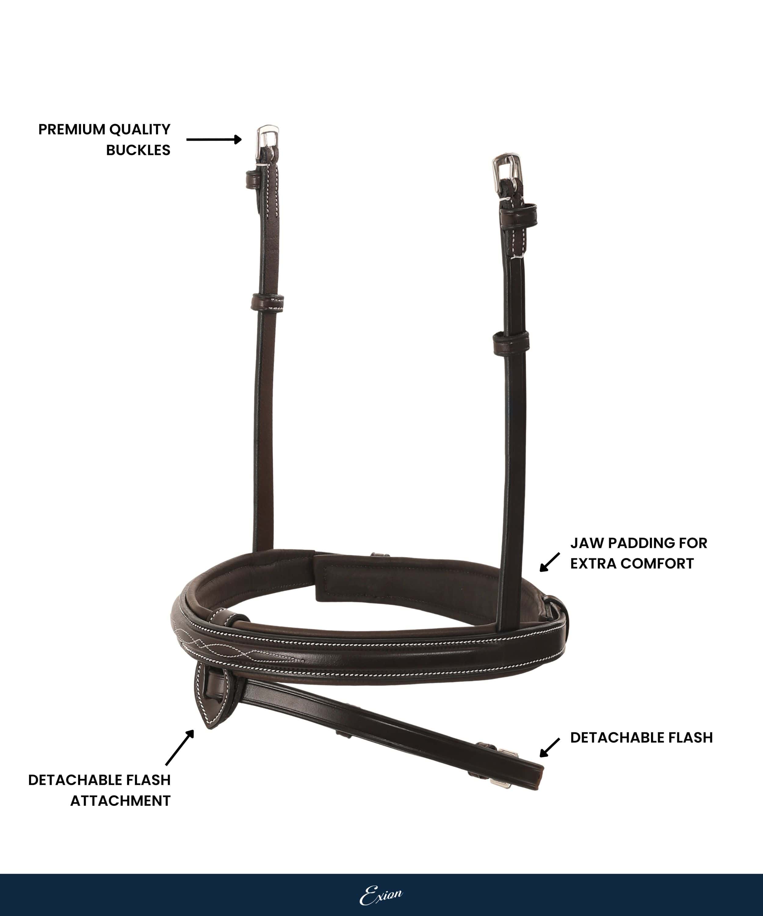 Replacement Noseband of ExionPro Designer Stitched Mono Crown Piece Snaffle Bridle - Image 3