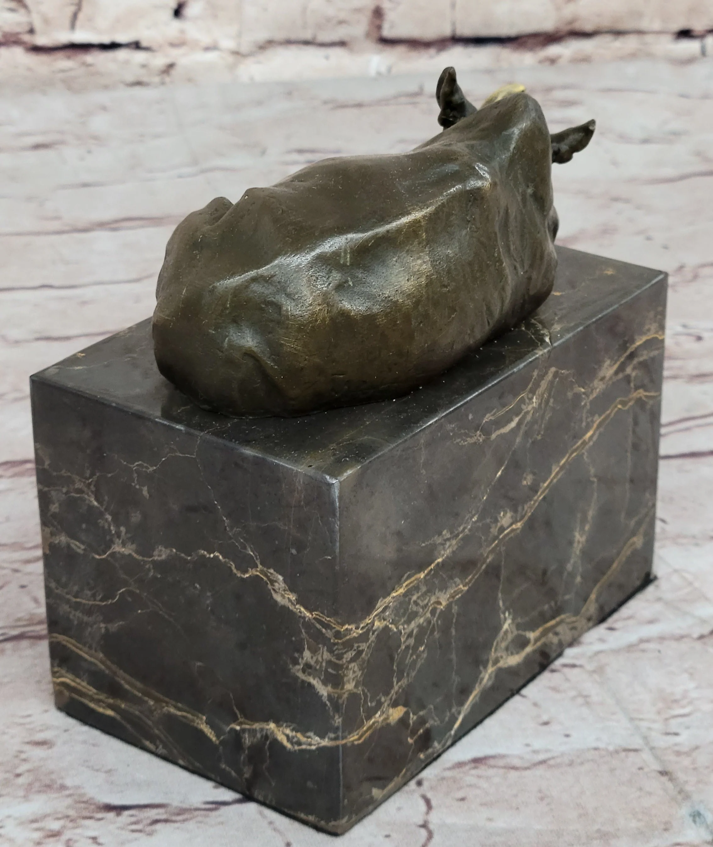 Rhinoceros Rhino Bookend Bronze Sculpture Figurine Lost Wax Casting on Marble Base - Image 6