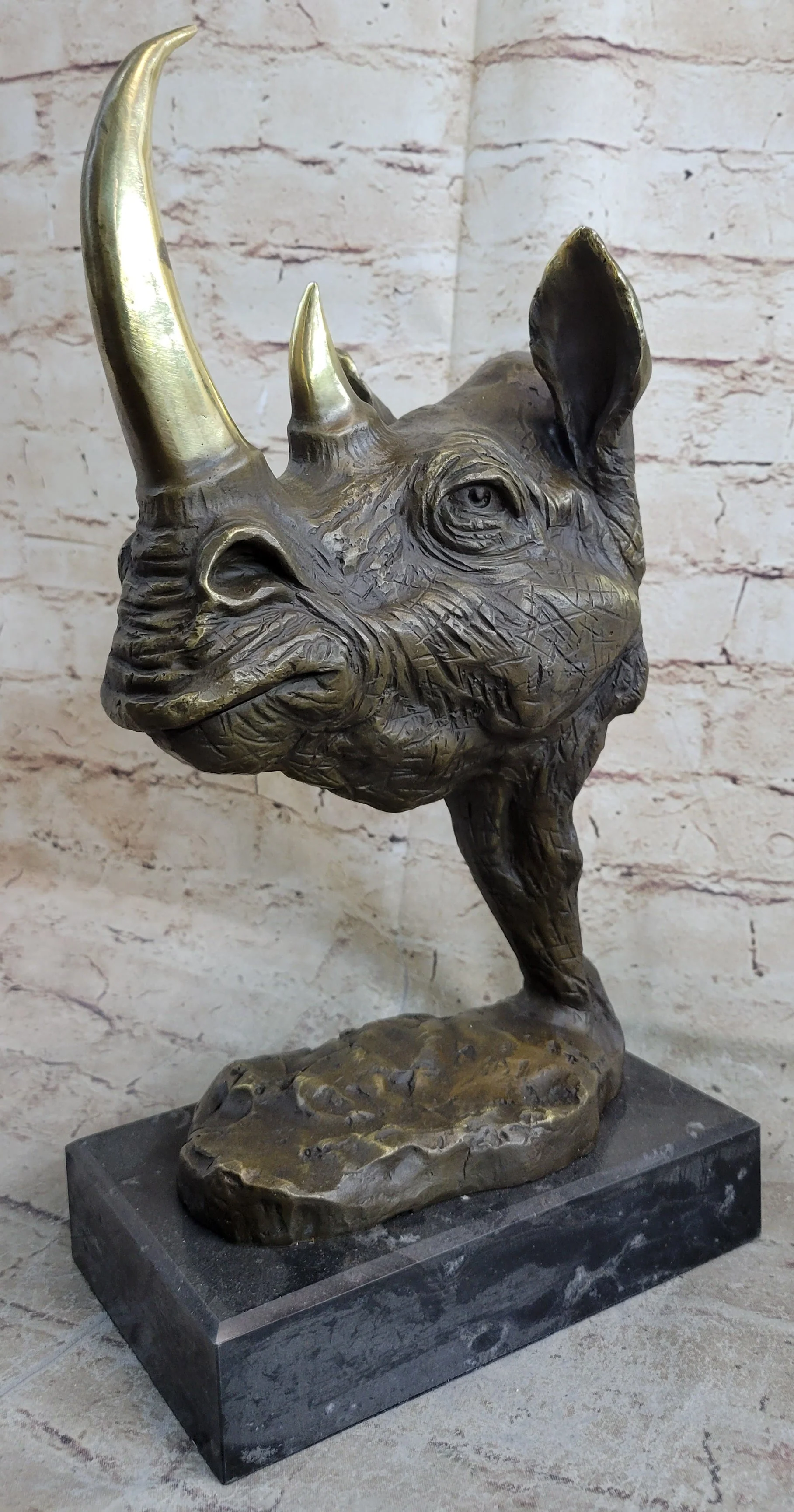 Rhinoceros Rhino Bronze Metal Handmade Statue Sculpture Modern Art 14" x 10" - Image 3