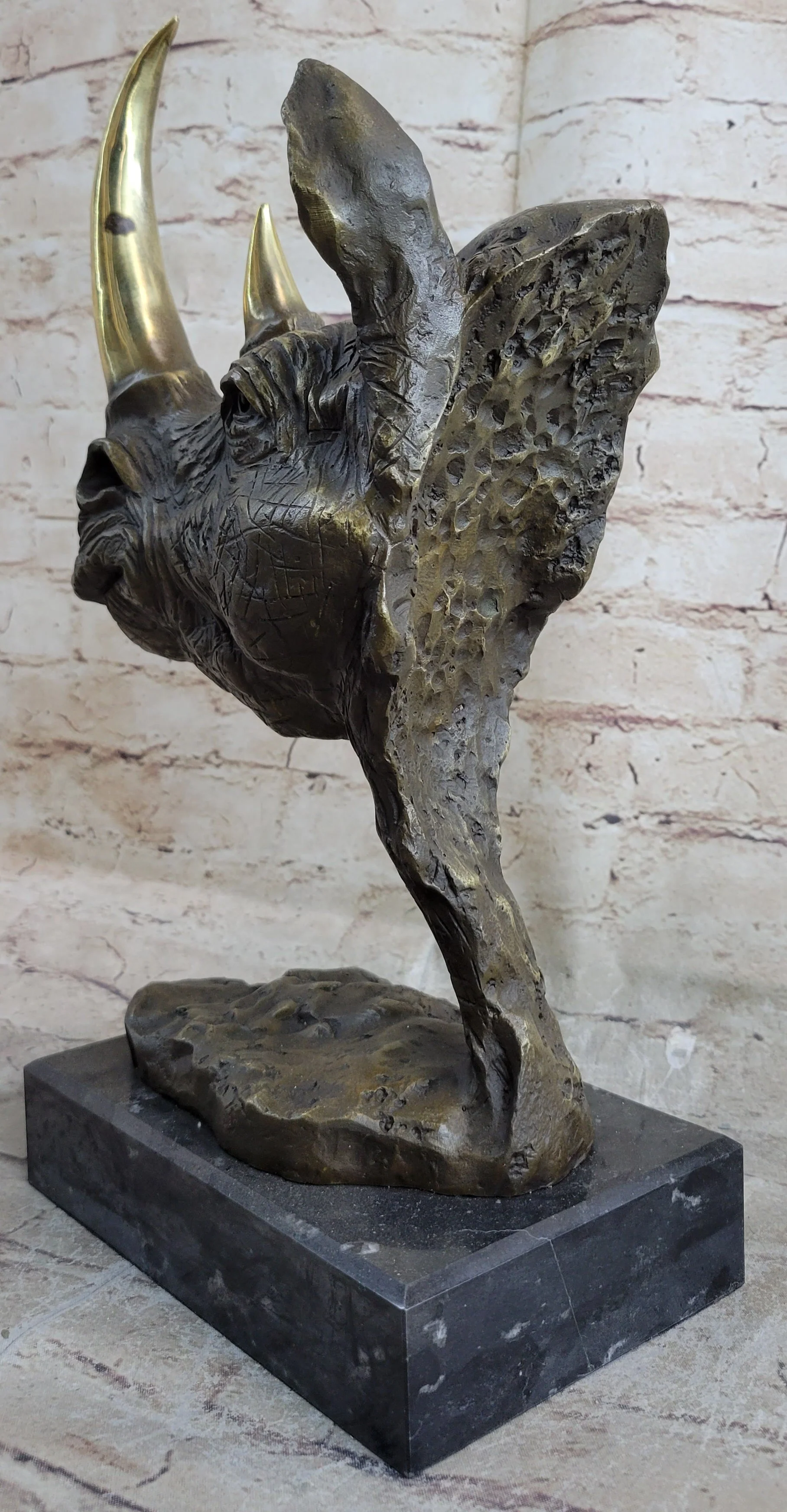 Rhinoceros Rhino Bronze Metal Handmade Statue Sculpture Modern Art 14" x 10" - Image 4