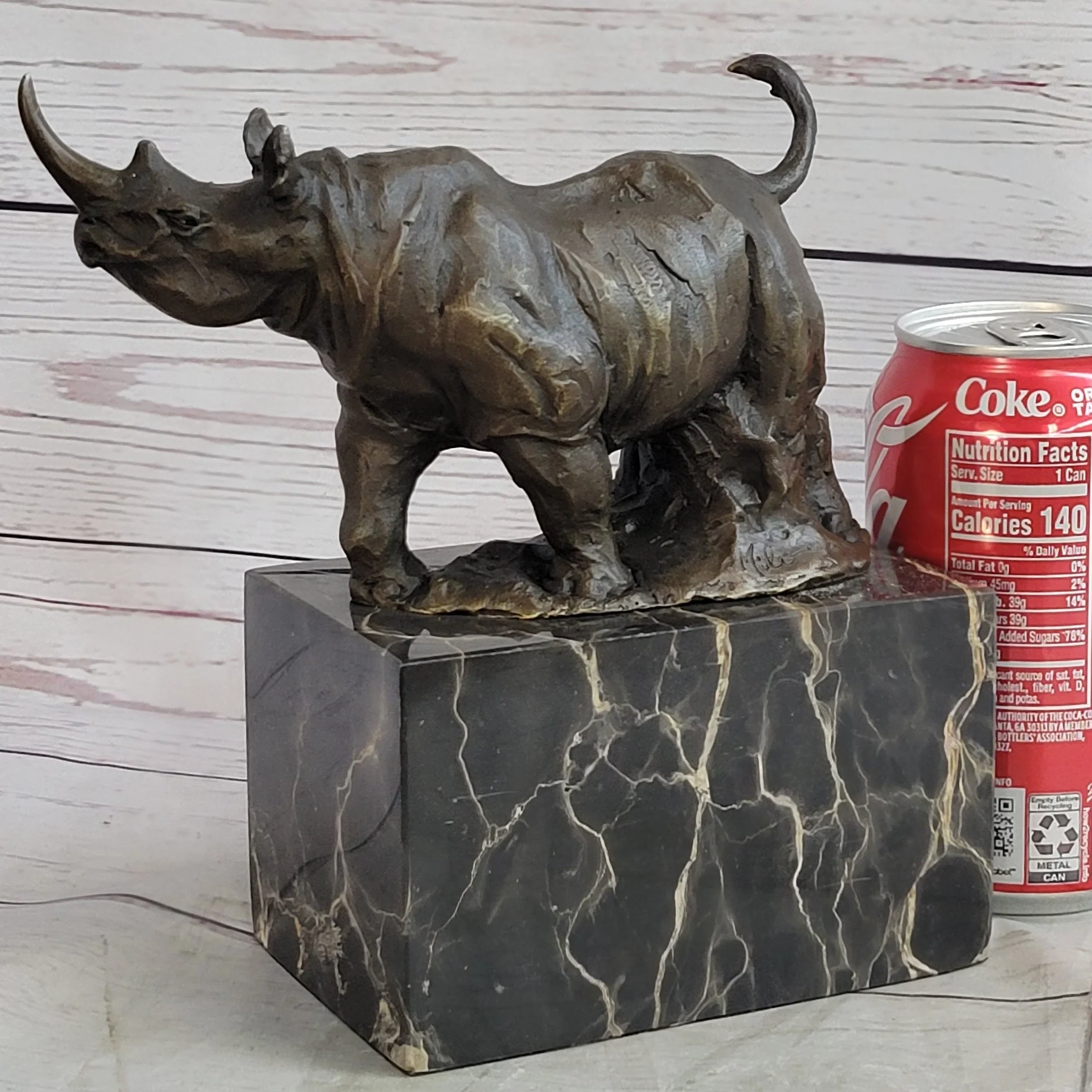 Rhinoceros Rhino Bronze Metal Sculpture Statue Bookend Figure Marble Base - Image 2