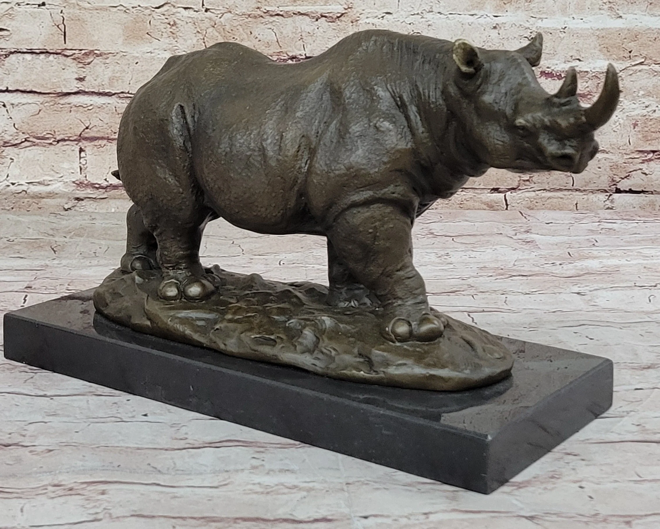 Rhinoceros Rhino Safari Wildlife Bronze Sculpture Statue Original Signed Art - Image 3