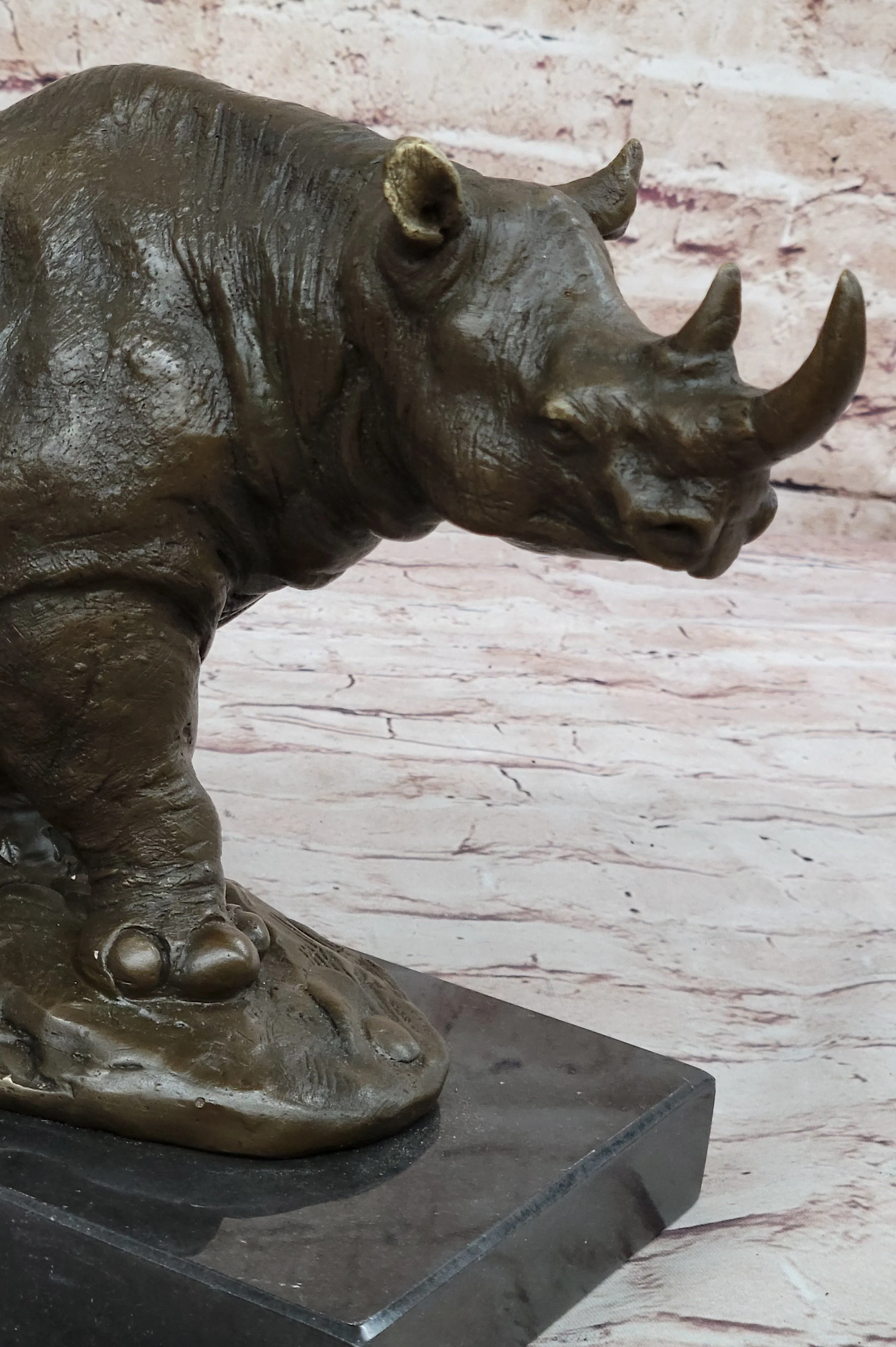 Rhinoceros Rhino Safari Wildlife Bronze Sculpture Statue Original Signed Art - Image 6