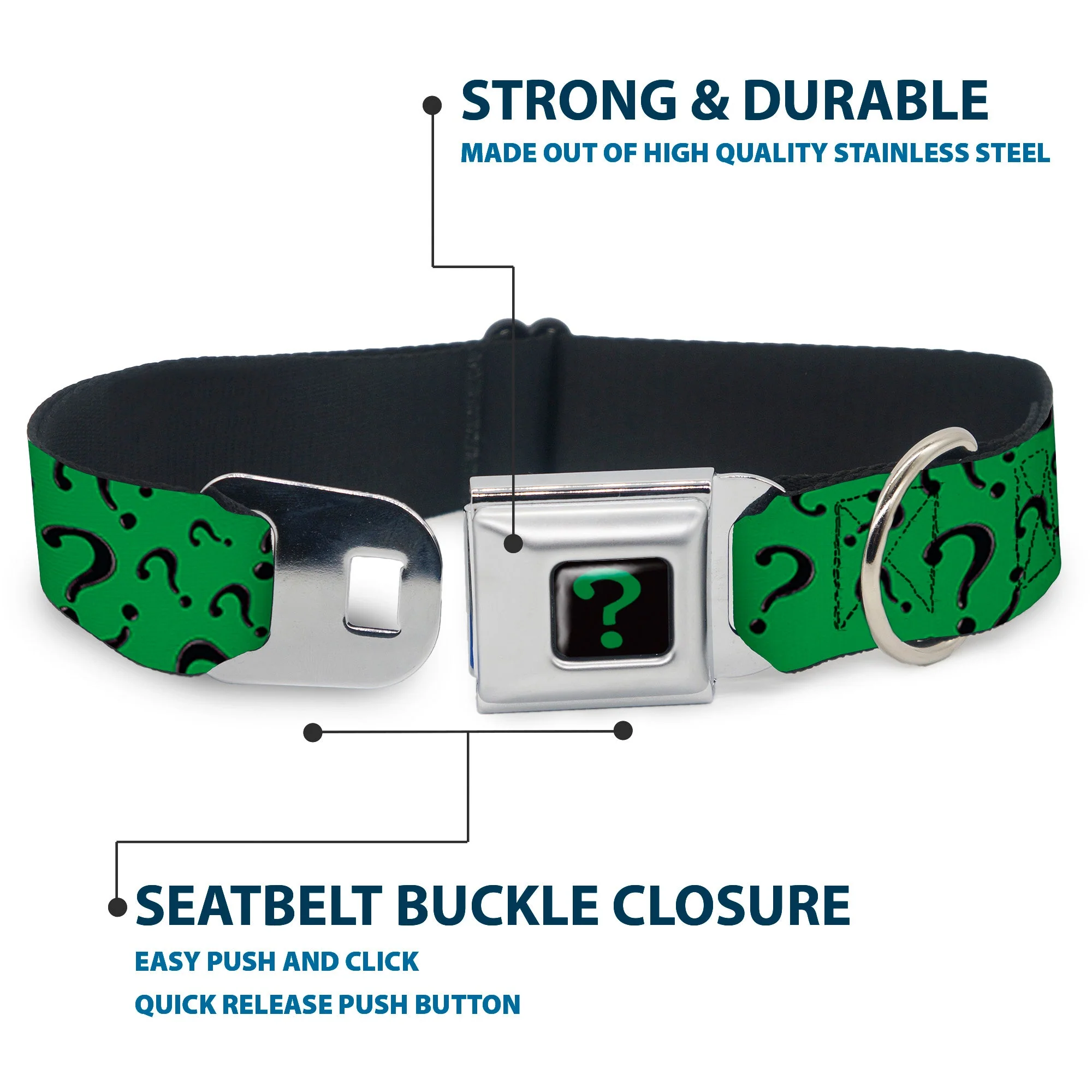 Riddler "?" Black/Green Seatbelt Buckle Collar - Question Mark Scattered3 Dark Green/Black - Image 4
