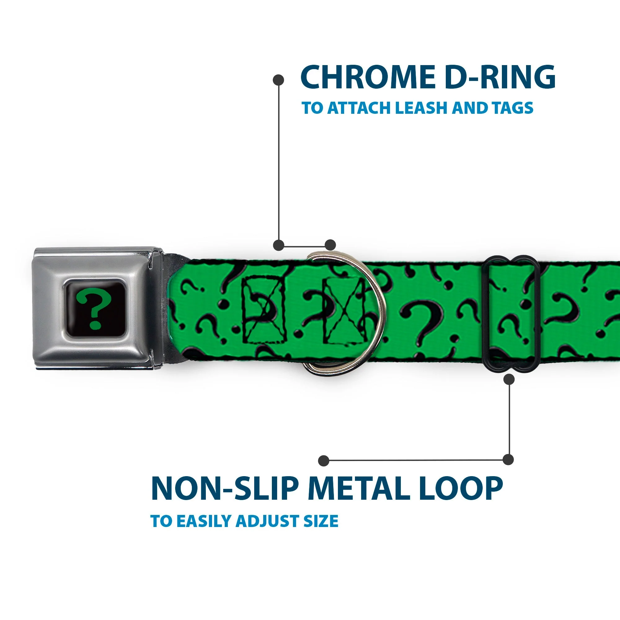 Riddler "?" Black/Green Seatbelt Buckle Collar - Question Mark Scattered3 Dark Green/Black - Image 5