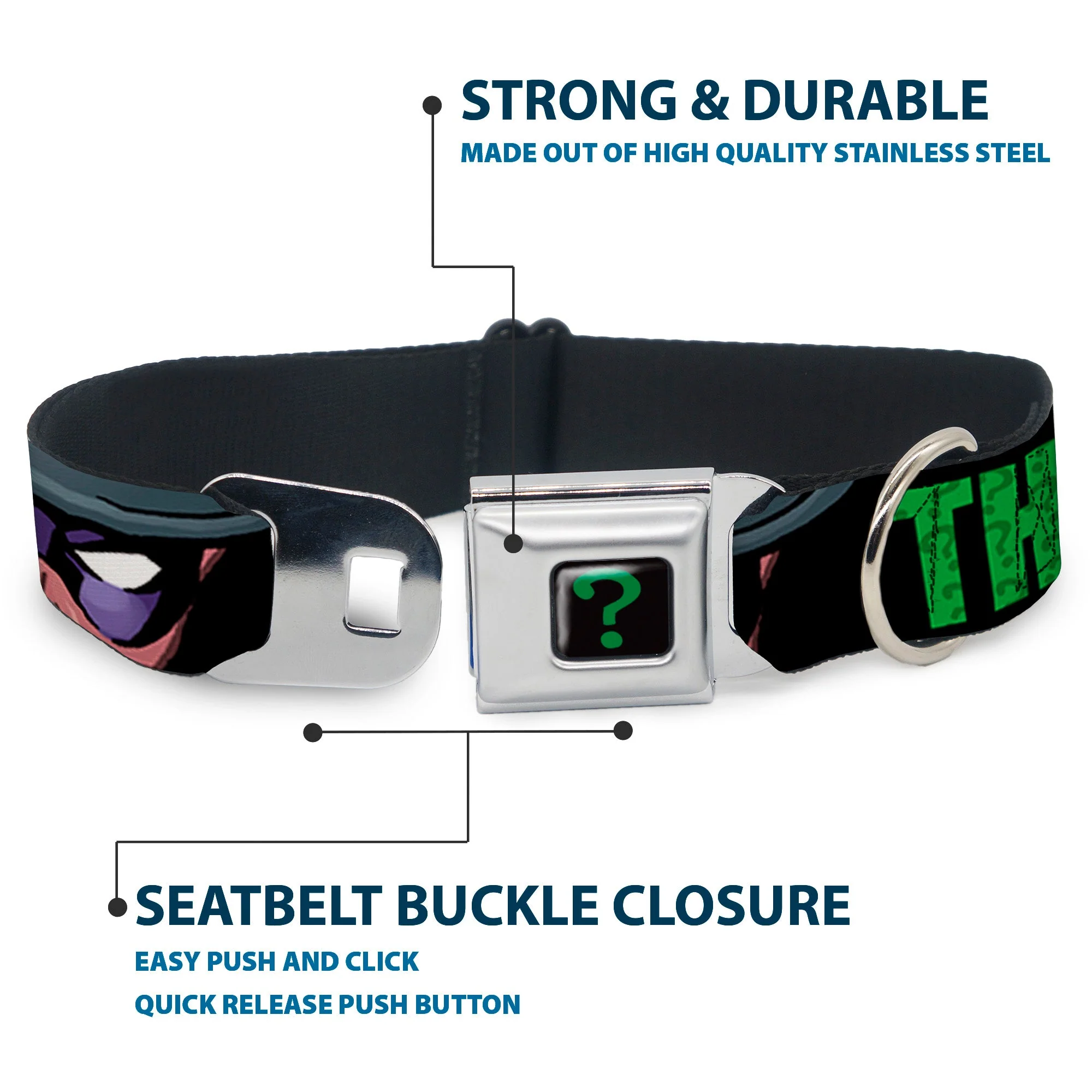 Riddler "?" Black/Green Seatbelt Buckle Collar - THE RIDDLER/Face CLOSE-UP Black/Green - Image 4