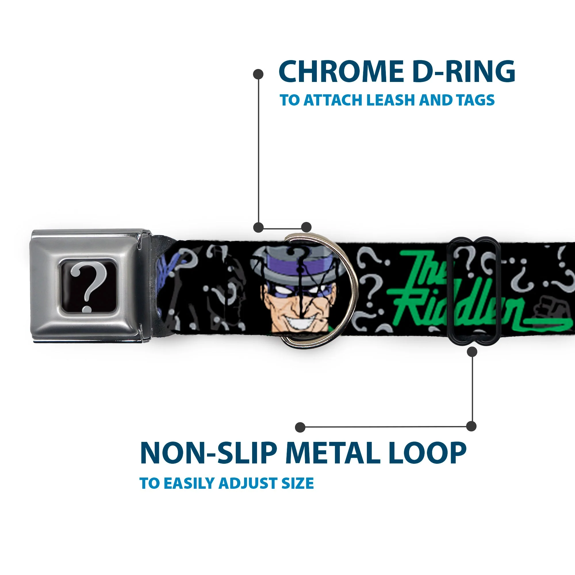 Riddler "?" Black/Silver Seatbelt Buckle Collar - The Riddler w/Batman Silhouette - Image 5