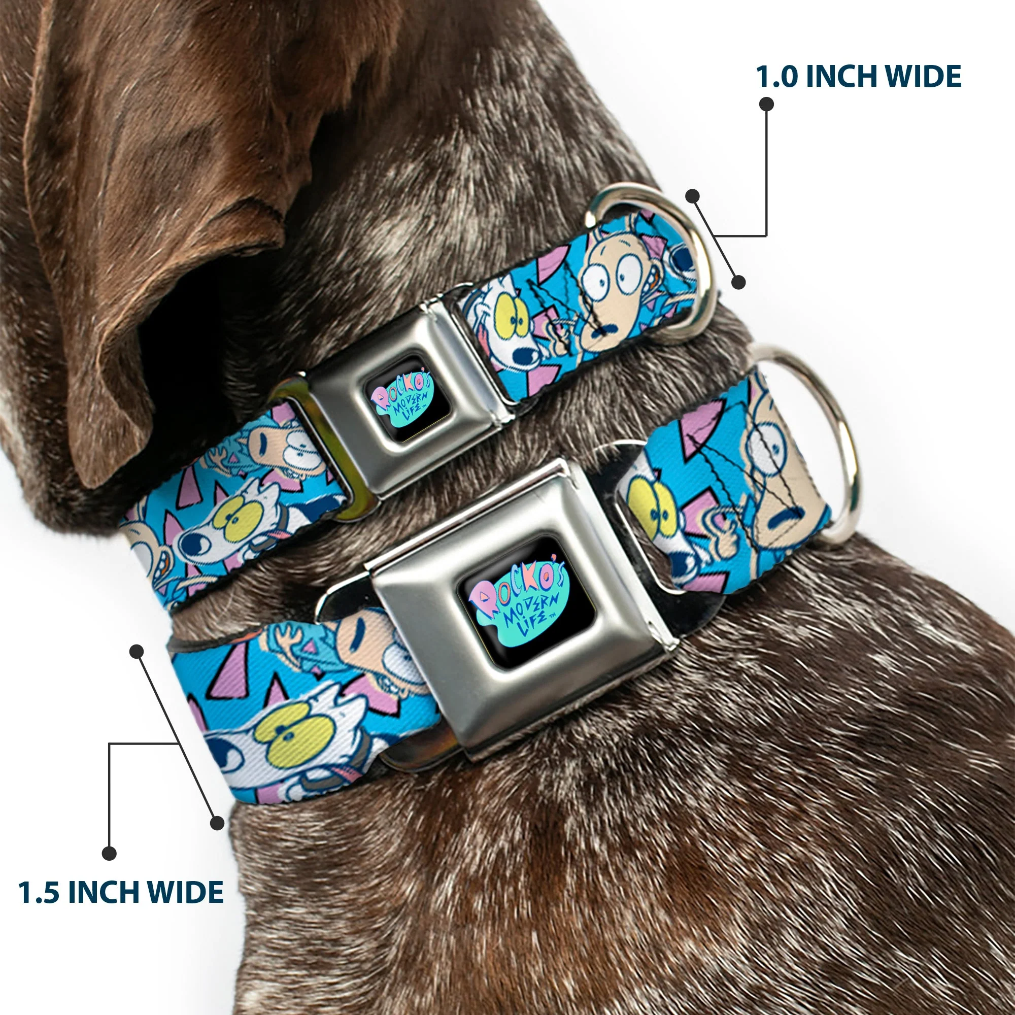 ROCKO'S MODERN LIFE Logo Full Color Black/Blues Seatbelt Buckle Collar - Rocko & Spunky Scattered Expressions/Triangles Blue/Lavender - Image 2