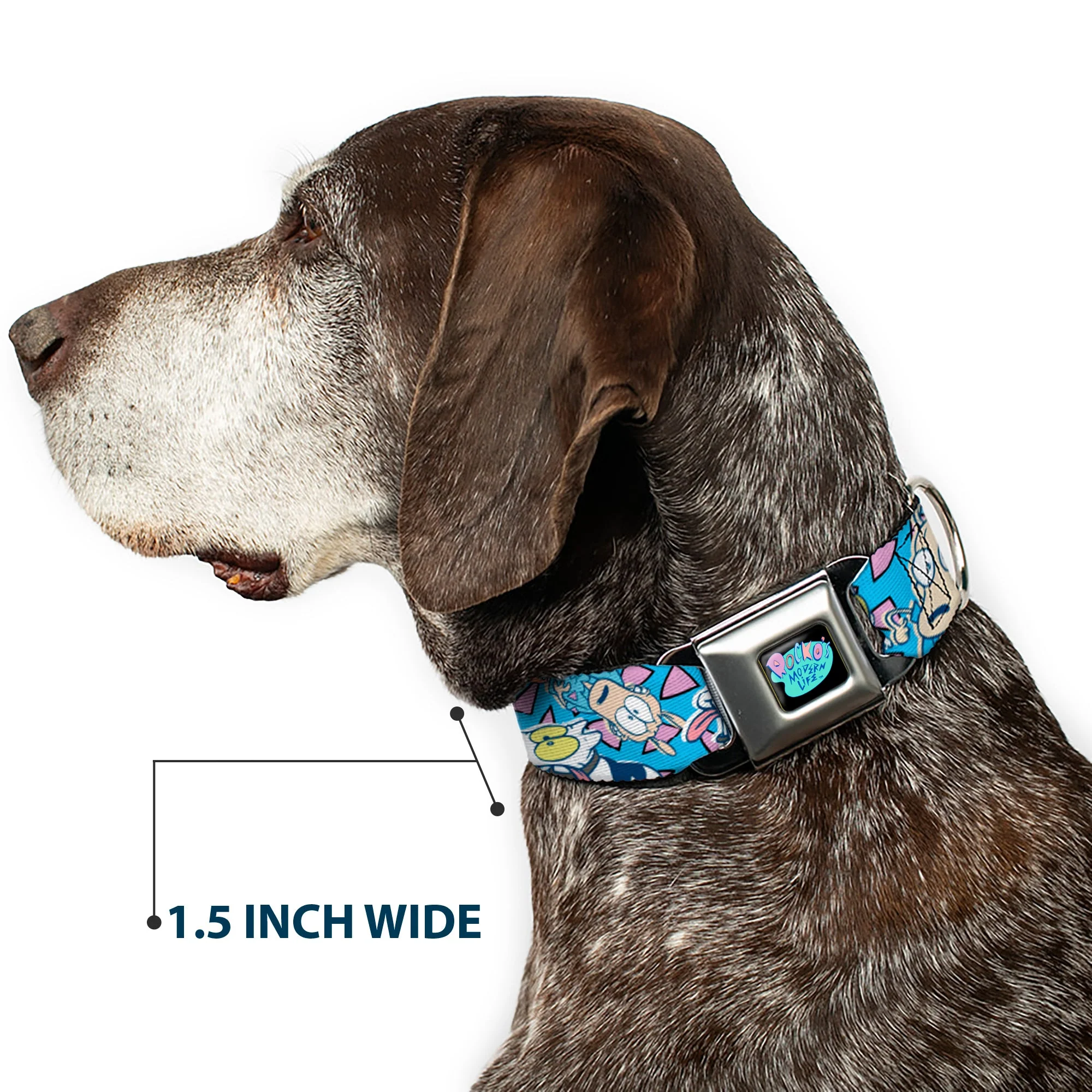ROCKO'S MODERN LIFE Logo Full Color Black/Blues Seatbelt Buckle Collar - Rocko & Spunky Scattered Expressions/Triangles Blue/Lavender - Image 7