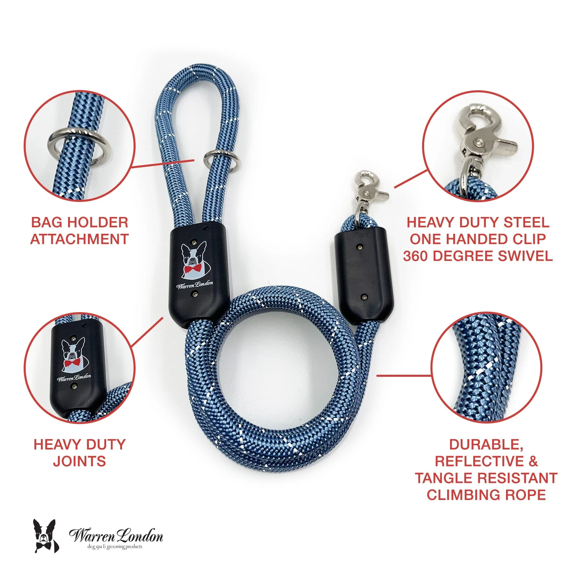 Rope Leash - Blue Reflective - Image 2