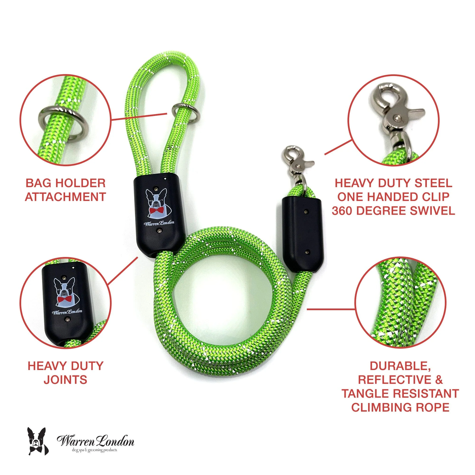 Rope Leash - Green Reflective - Image 2