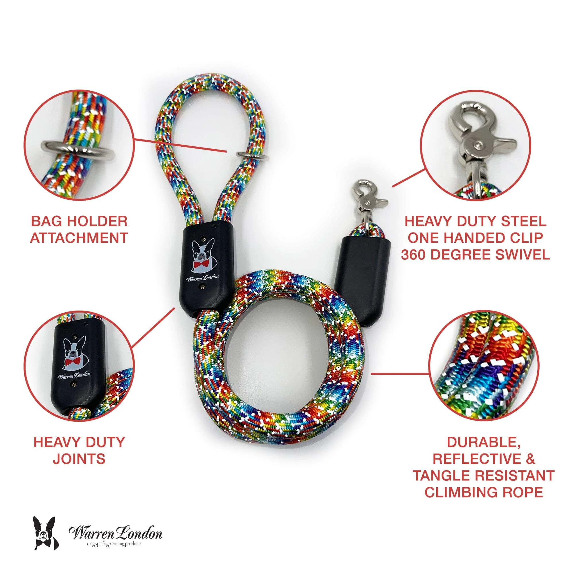 Rope Leash - Rainbow Reflective - Image 2