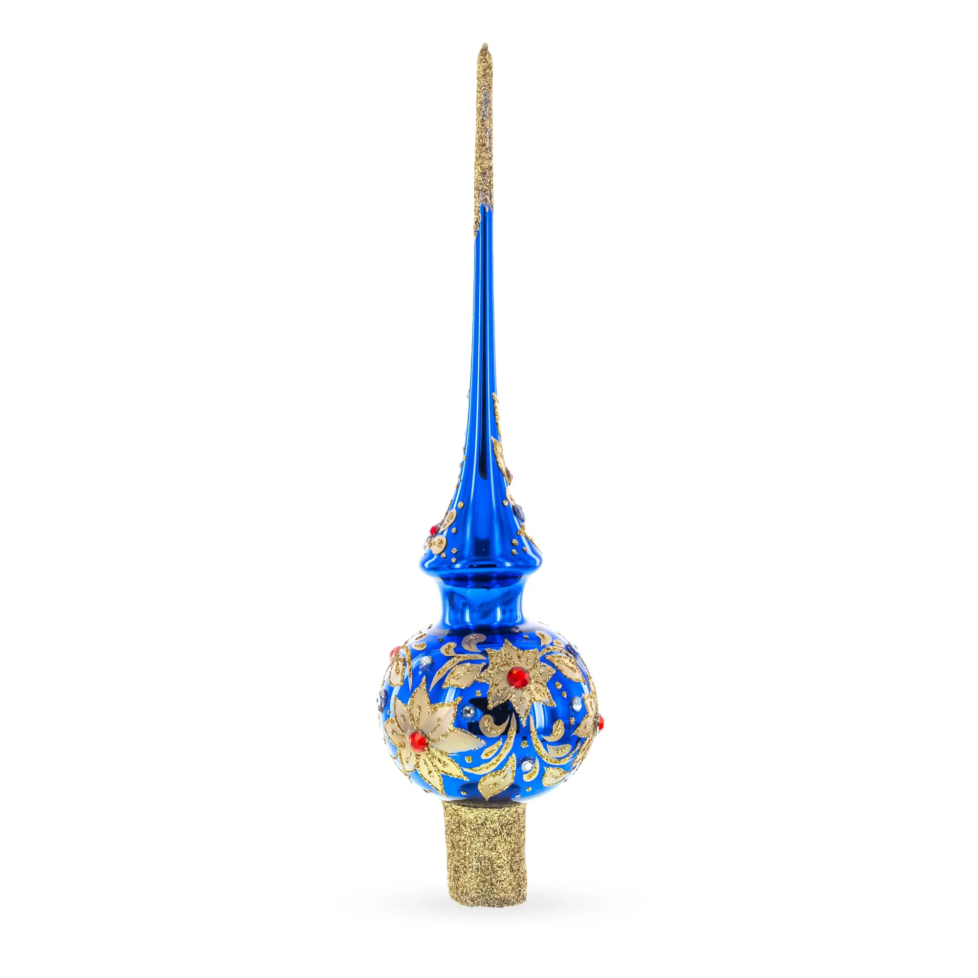 Royal Blue and Gold Floral Majesty Glass Christmas Tree Topper 11 Inches - Image 3