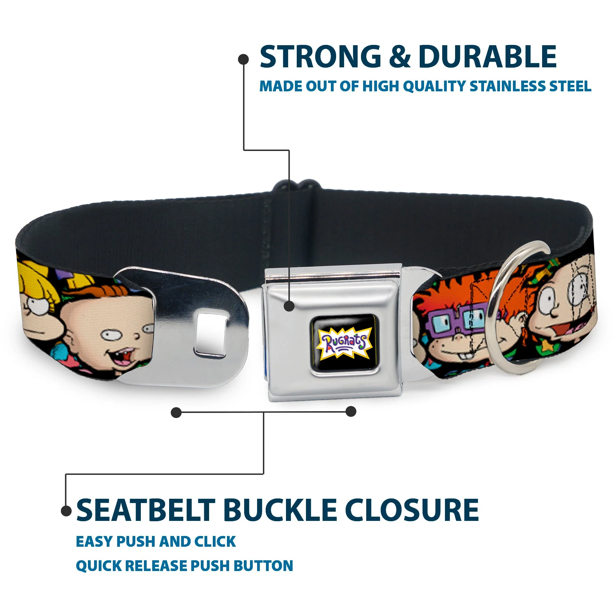 RUGRATS Logo Full Color Seatbelt Buckle Collar - Rugrats Character Faces CLOSE-UP - Image 4