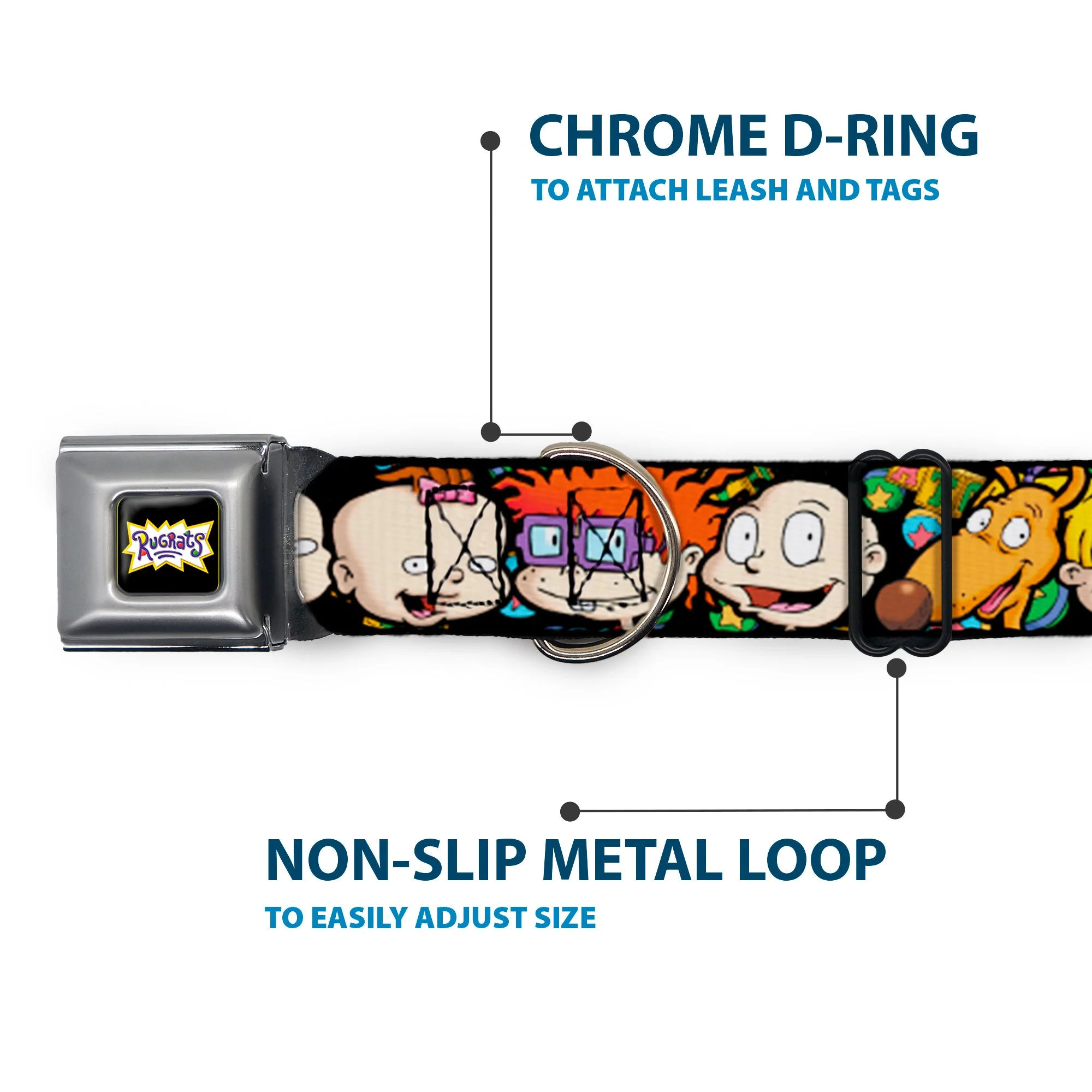 RUGRATS Logo Full Color Seatbelt Buckle Collar - Rugrats Character Faces CLOSE-UP - Image 5