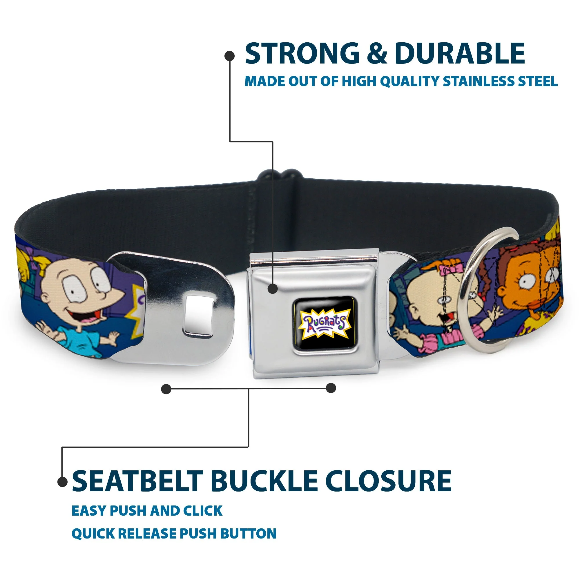 RUGRATS Logo Full Color Seatbelt Buckle Collar - RUGRATS Group Pose - Image 4