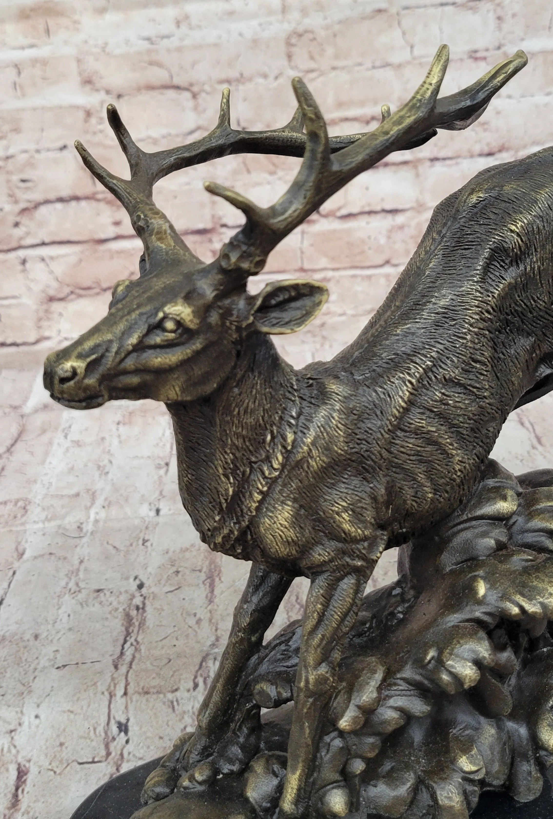 Running Deer Elk Buck Stag Caribou Reindeer Bronze Metal Sculpture Statue 11" x 10" - Image 6