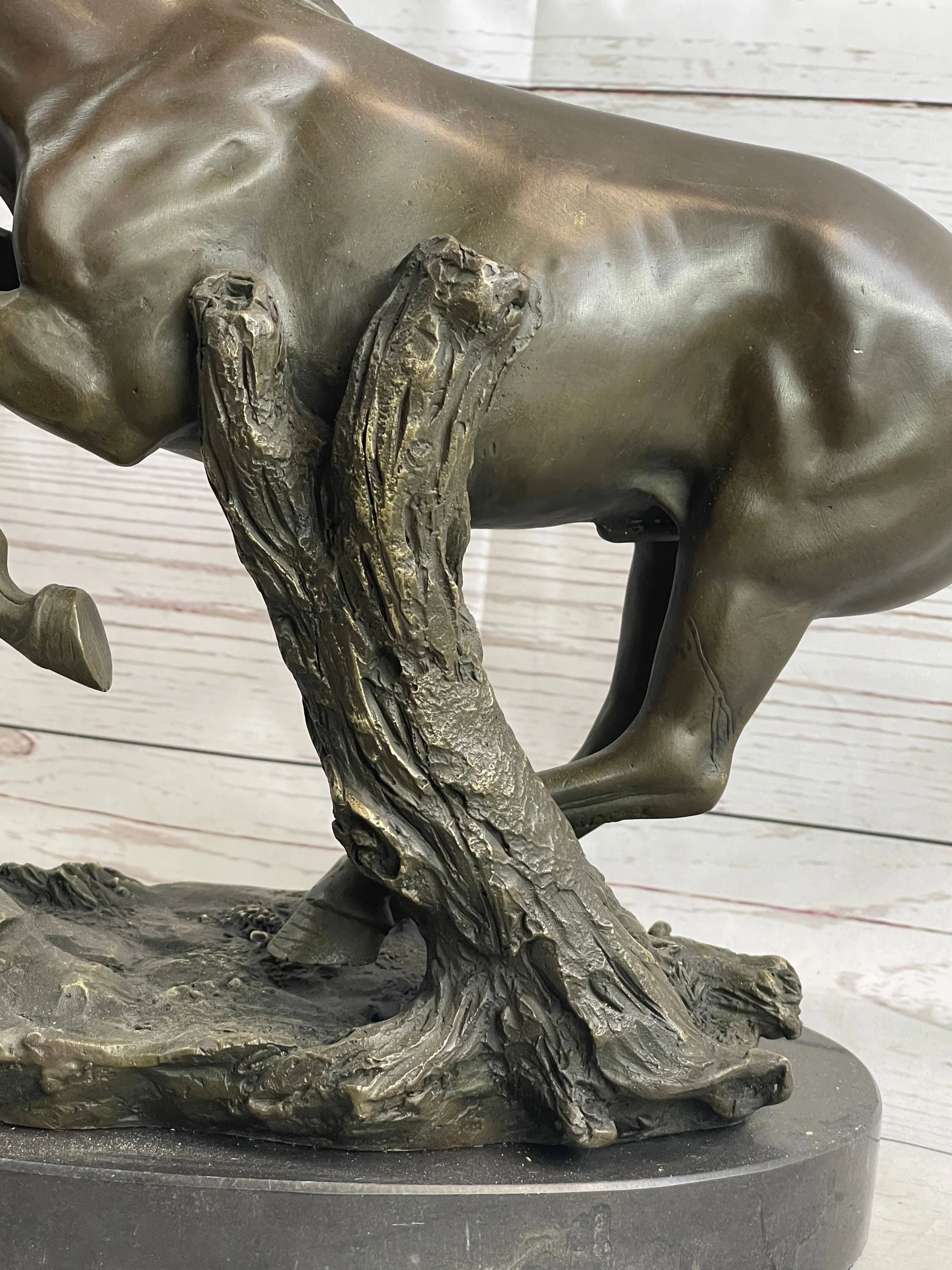 Running Galloping Wild Horse Mustang Bronze Sculpture Statue Figure Decor on Marble Base - Image 9
