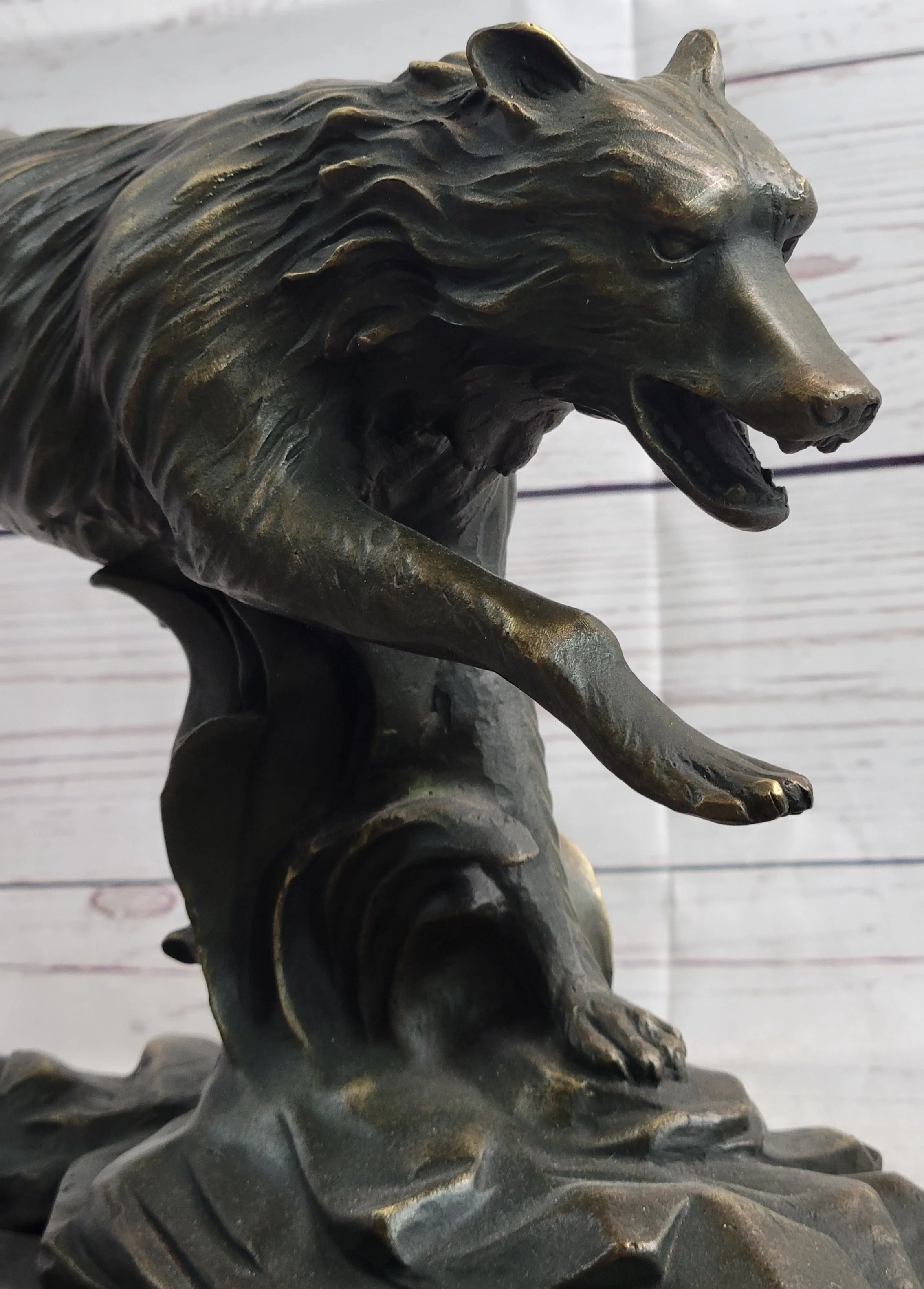 Running Wolf Dog Wildlife Art Decor Bronze Metal Statue Sculpture Original Art - Image 7