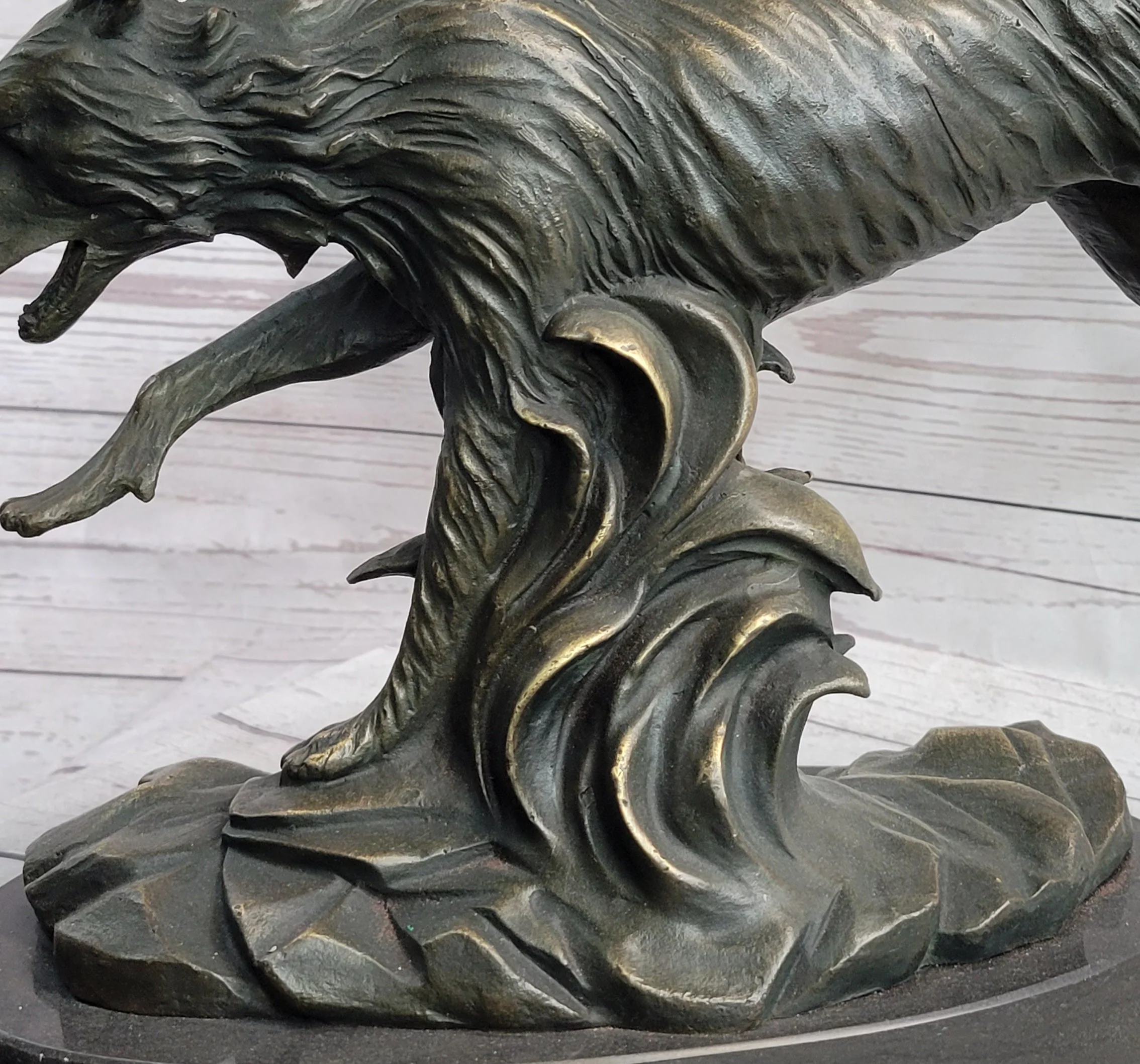 Running Wolf Dog Wildlife Art Decor Bronze Metal Statue Sculpture Original Art - Image 9