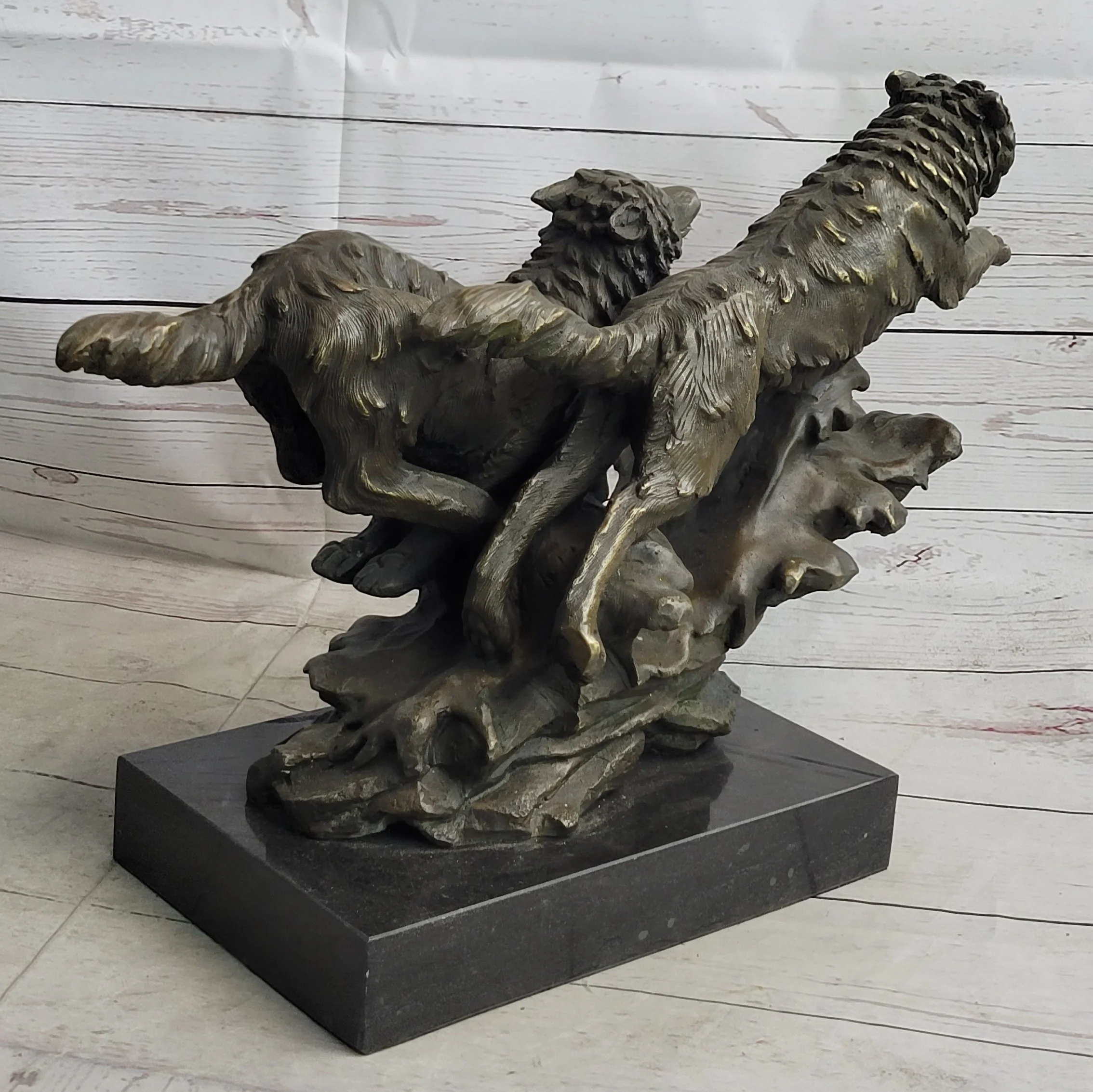 Running Wolves Dogs Wildlife Bronze Sculpture Statue Decor Signed Original Art - Image 10