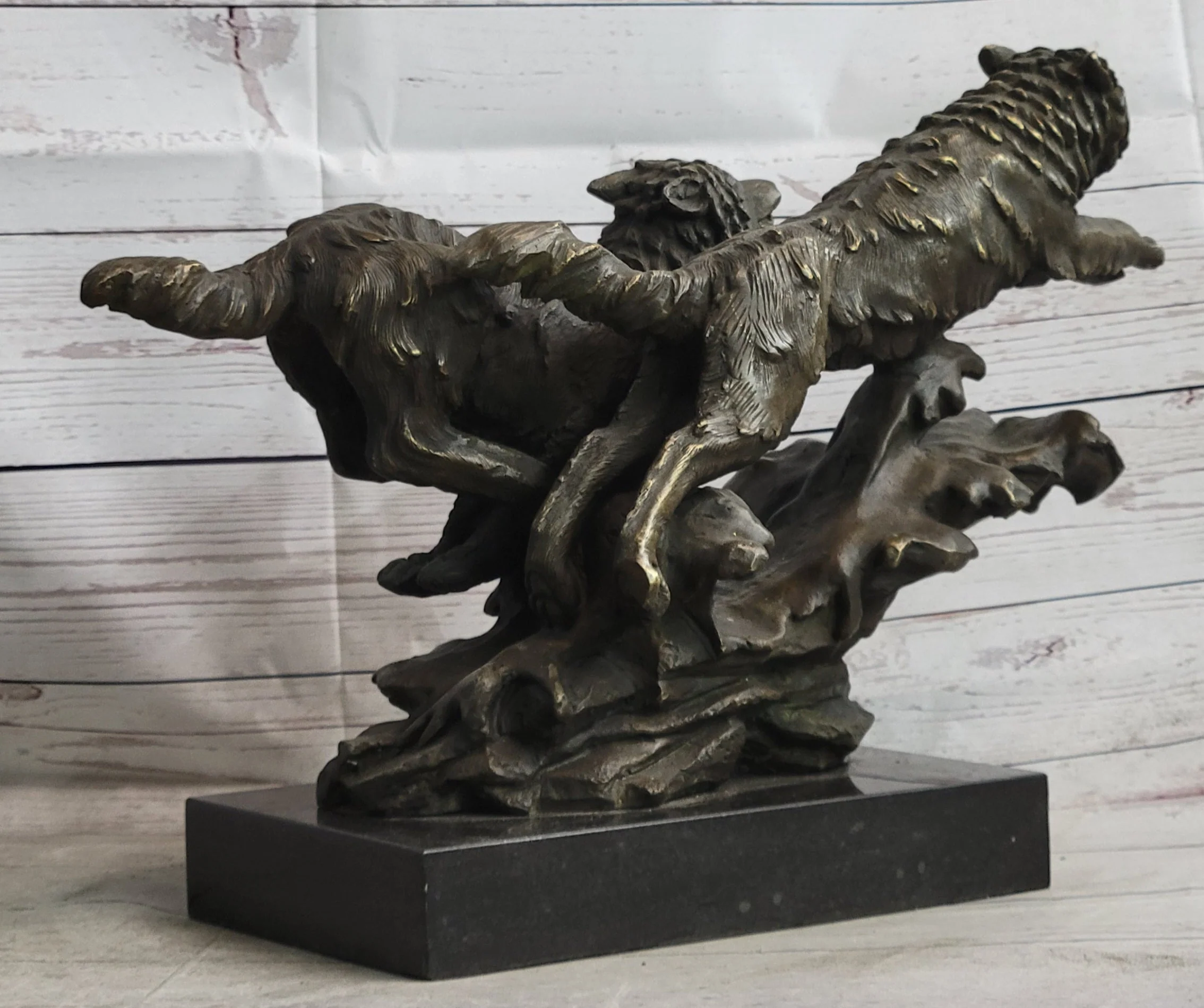 Running Wolves Dogs Wildlife Bronze Sculpture Statue Decor Signed Original Art - Image 6