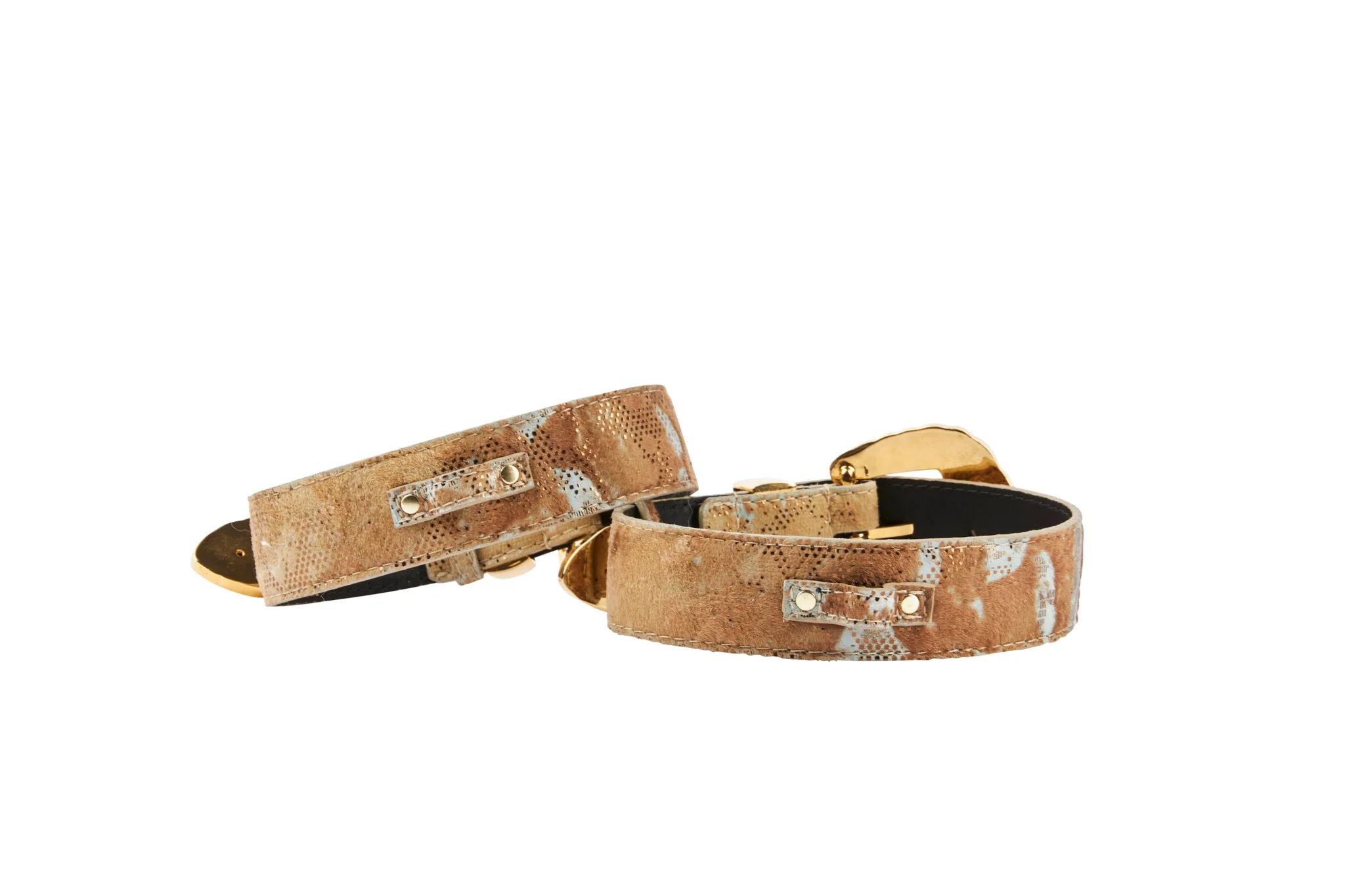 Rustic, Chic Hair On Hide Italian Leather With Ornate Swarovski Crystal Italian Hardware Set Of 2 - Image 2
