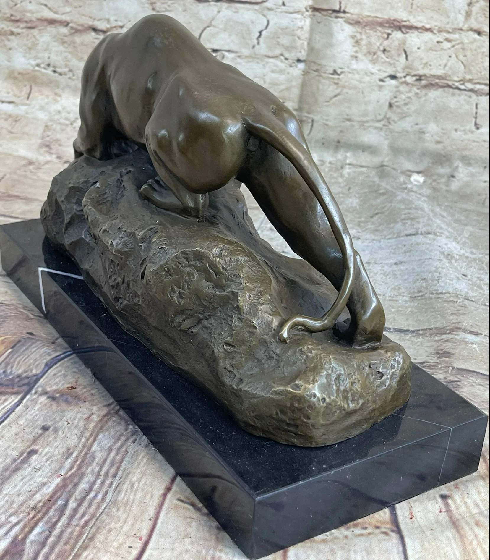 Sabre Tooth Tiger Lion Panther Bronze Sculpture Statue on Marble Base - Image 4